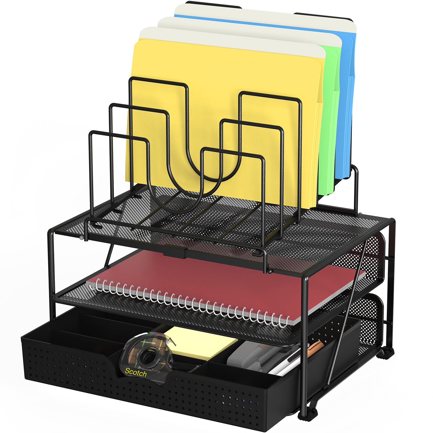 Deco Brothers Desktop File Organizer with Double Tray and 5 Folder Stand