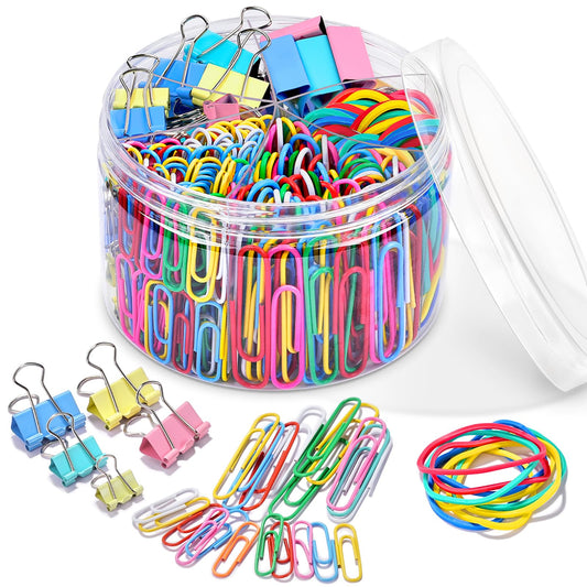 Sopito 300pcs Paper Clips, Binder Clips & Rubber Bands, Colored Set