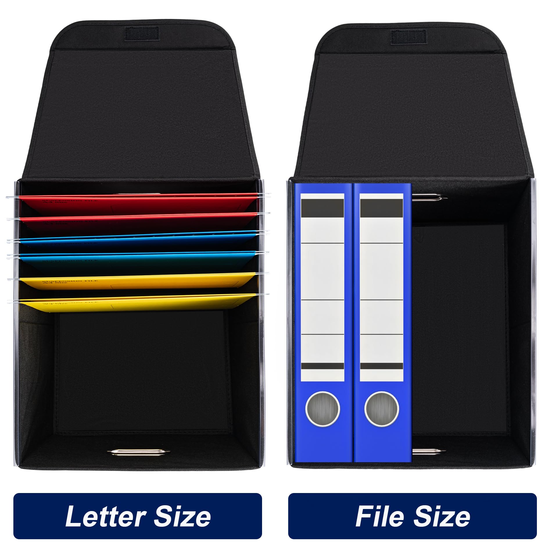 File Organizer Box with Lid (Black, 14.9 x 12.59 x 10.8 inch, 2-Pack)