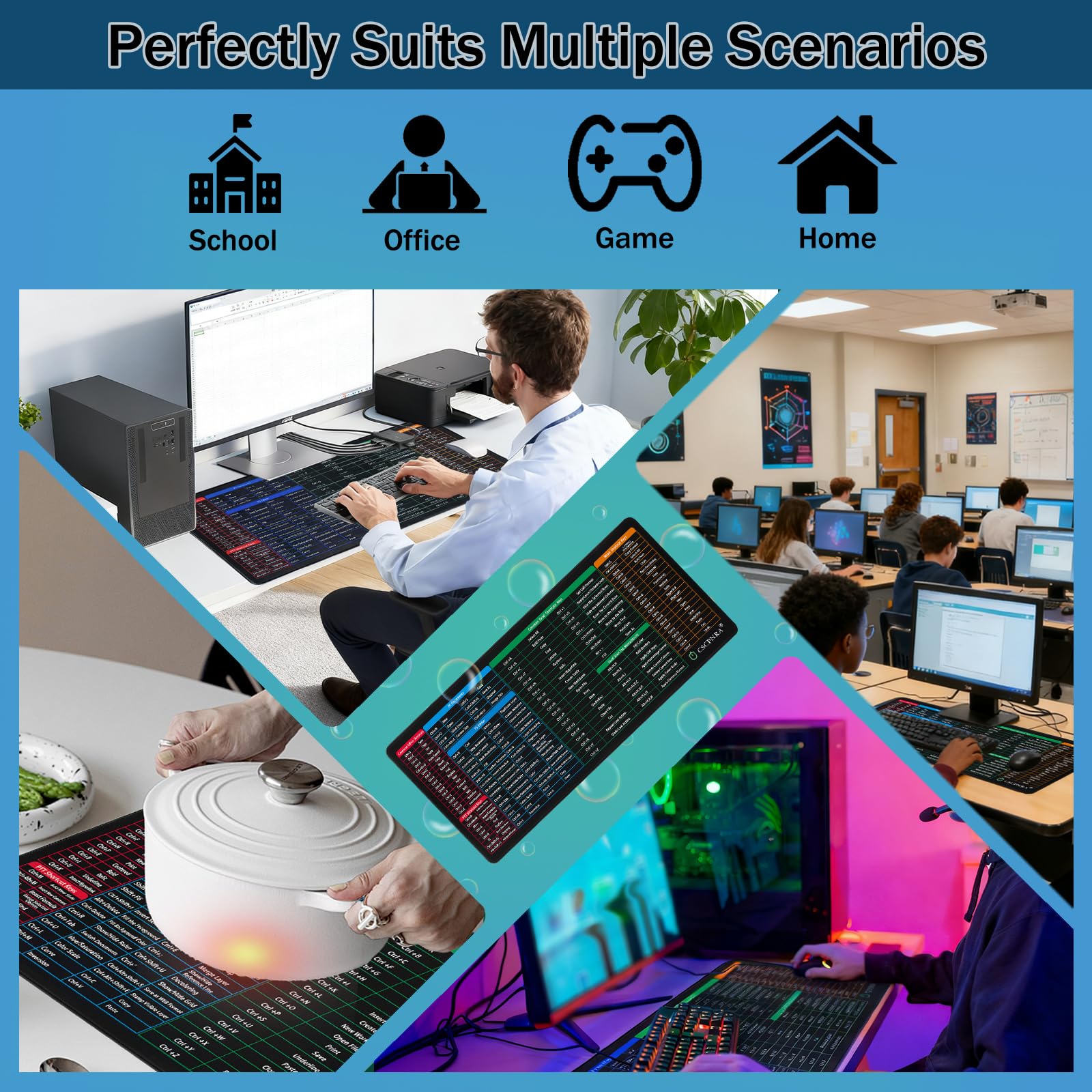 CSCPNRA Excel Cheat Sheet Desk Pad - Large Office Mouse Pad (35.4 * 15.7 * 0.12 in)