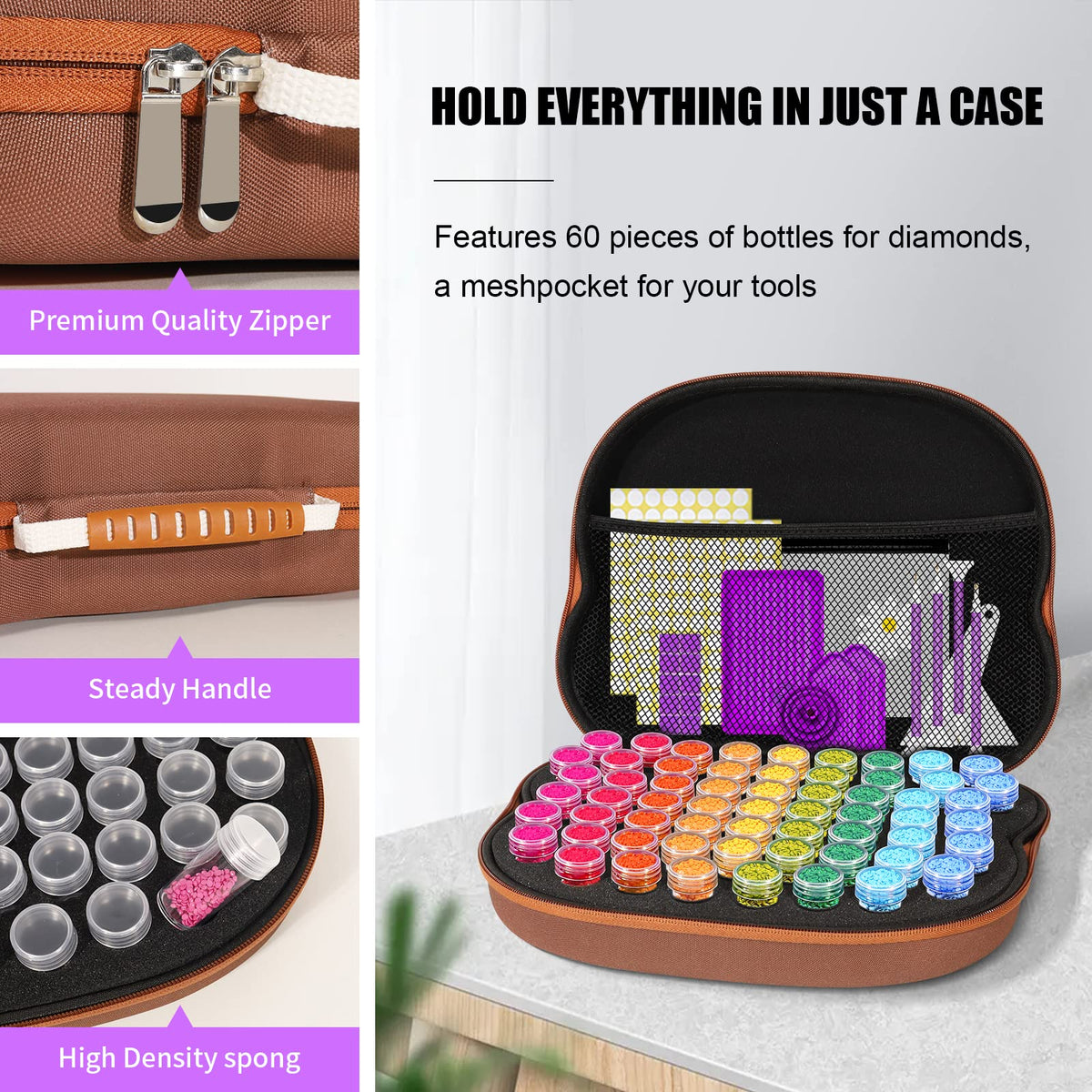 ZORETCO Diamond Art Storage with 60 Containers, Diamond Art Kits for Adults