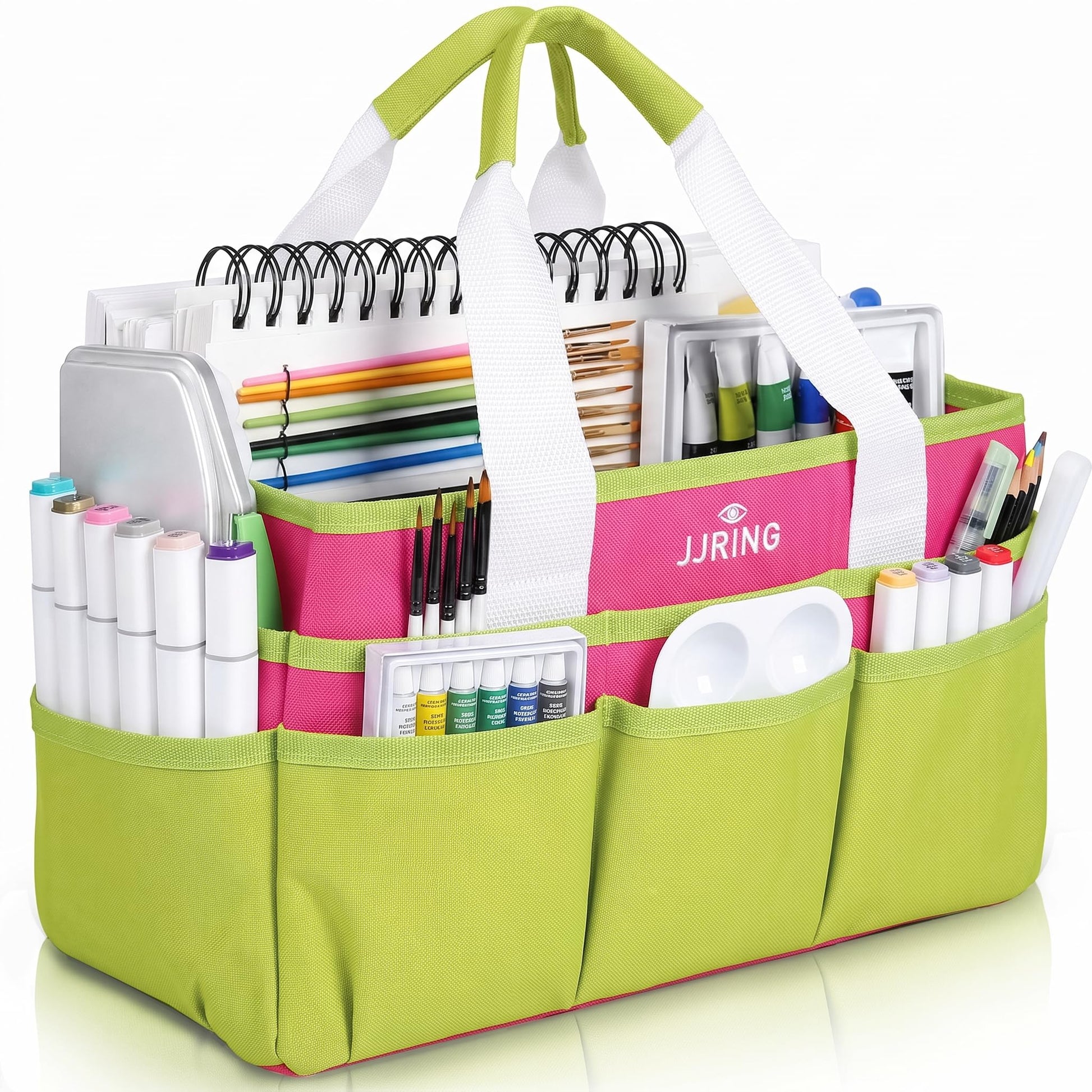 JJRING Craft Organizer Tote Bag Art Storage Caddy Bright Green and Red