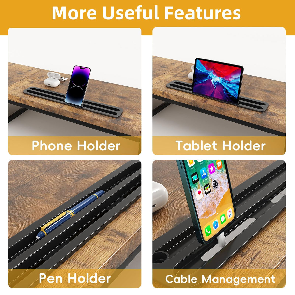 39 Inch Dual Monitor Stand Riser with 2 Drawers - Large Brown Wooden Computer Stand for 2 Monitors