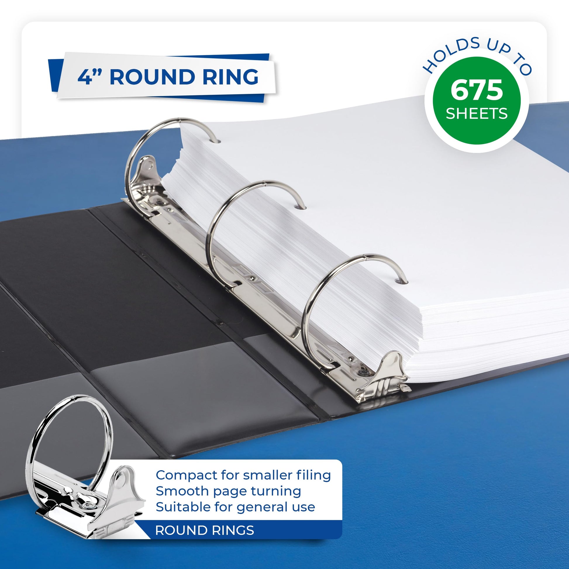 Samsill 4 Inch 3 Ring Binders, Economy Round Ring, Clear View Cover, 675 Sheet Capacity - for