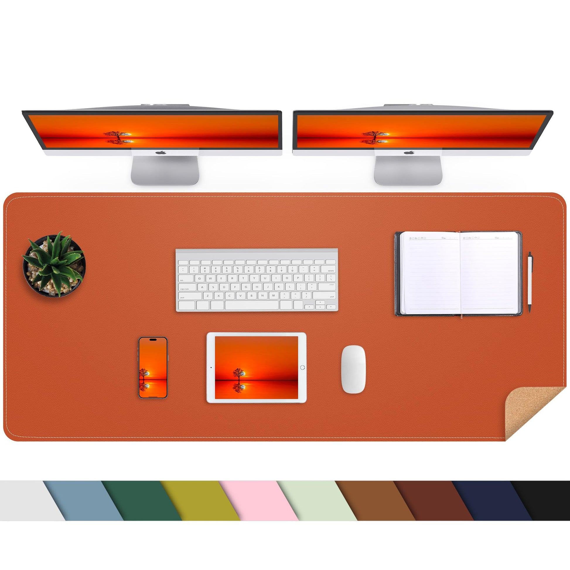 AFIING Desk Mat 47.2" x 17", Leather Desk Pad Protector with Natural Cork & PU Leather, Non-Slip