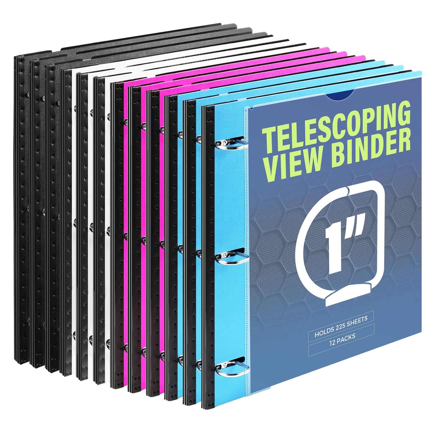 WOT I Telescoping 3 Ring Binder 1 Inch 12-Pack, Flexible Binder with Expandable Spine, Customized