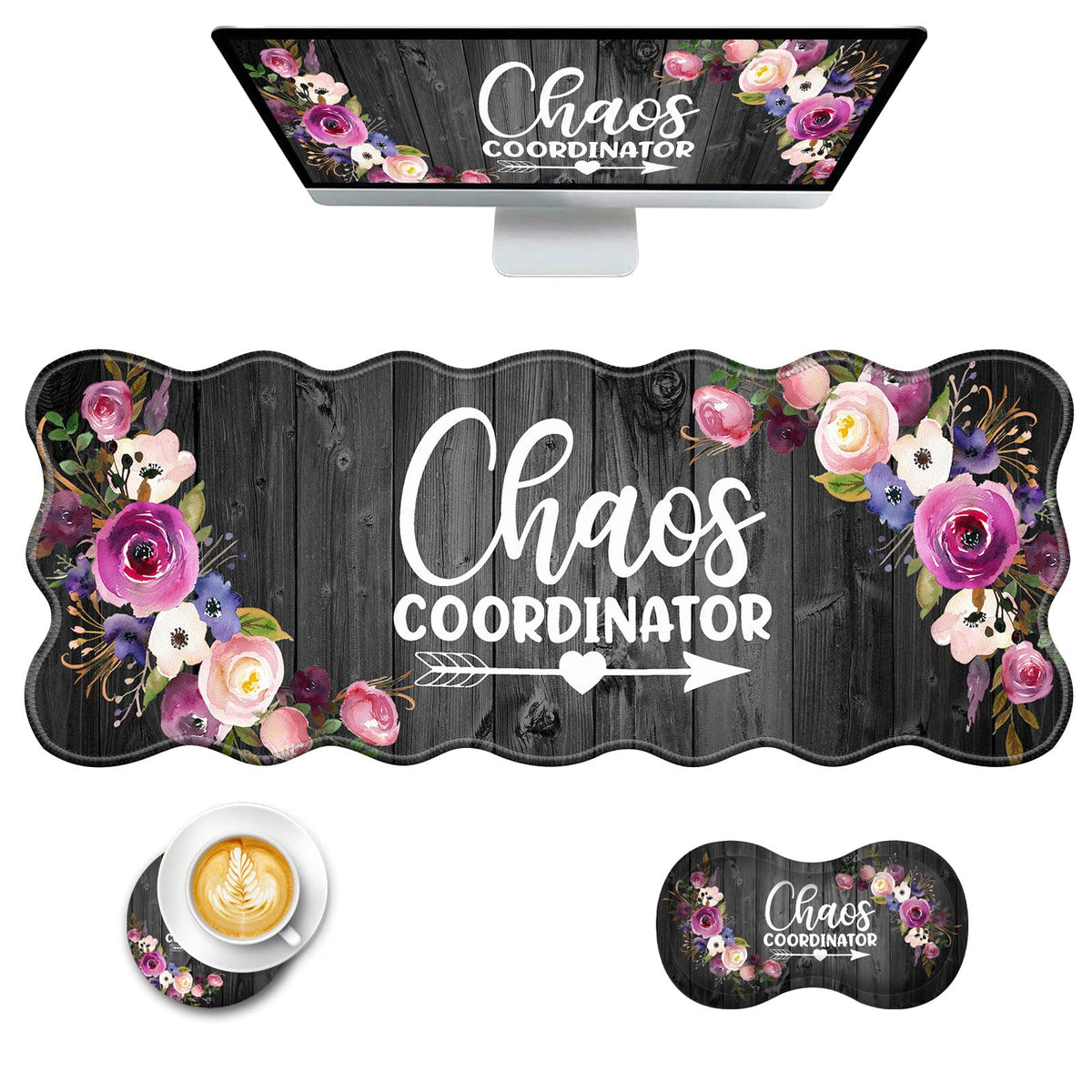 CICPLKSE Mouse Pad with Wrist Support + Desk Mat + Coaster 3 in 1 Set, XL Large Gaming Mousepad