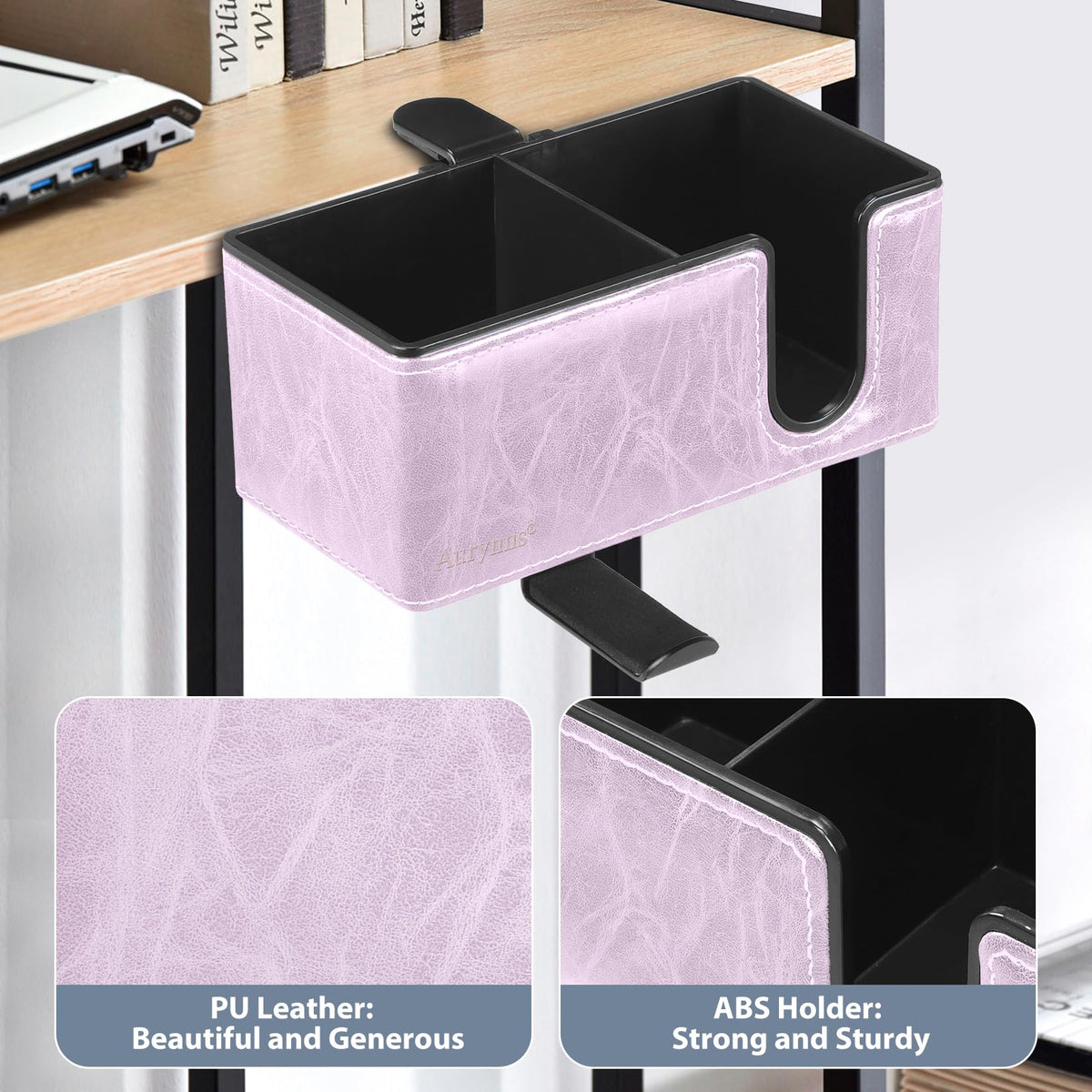 Under Desk Cup Holder Clamp on Cup Holder PU Leather Clip on Desk Organizer