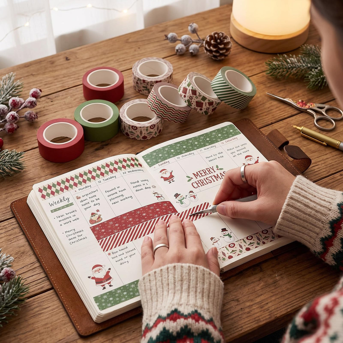 YooNotee 12 Rolls Vintage Washi Tape Set,Red and Green,Christmas