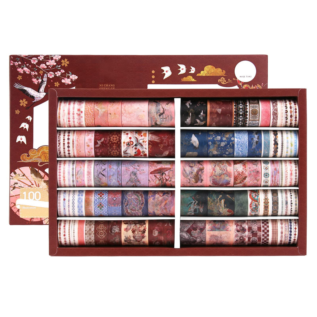 Dizdkizd Washi Tape Set, 100 Rolls Vintage Design Masking Tapes with 4 Sizes 5mm/10mm/15mm/30mm