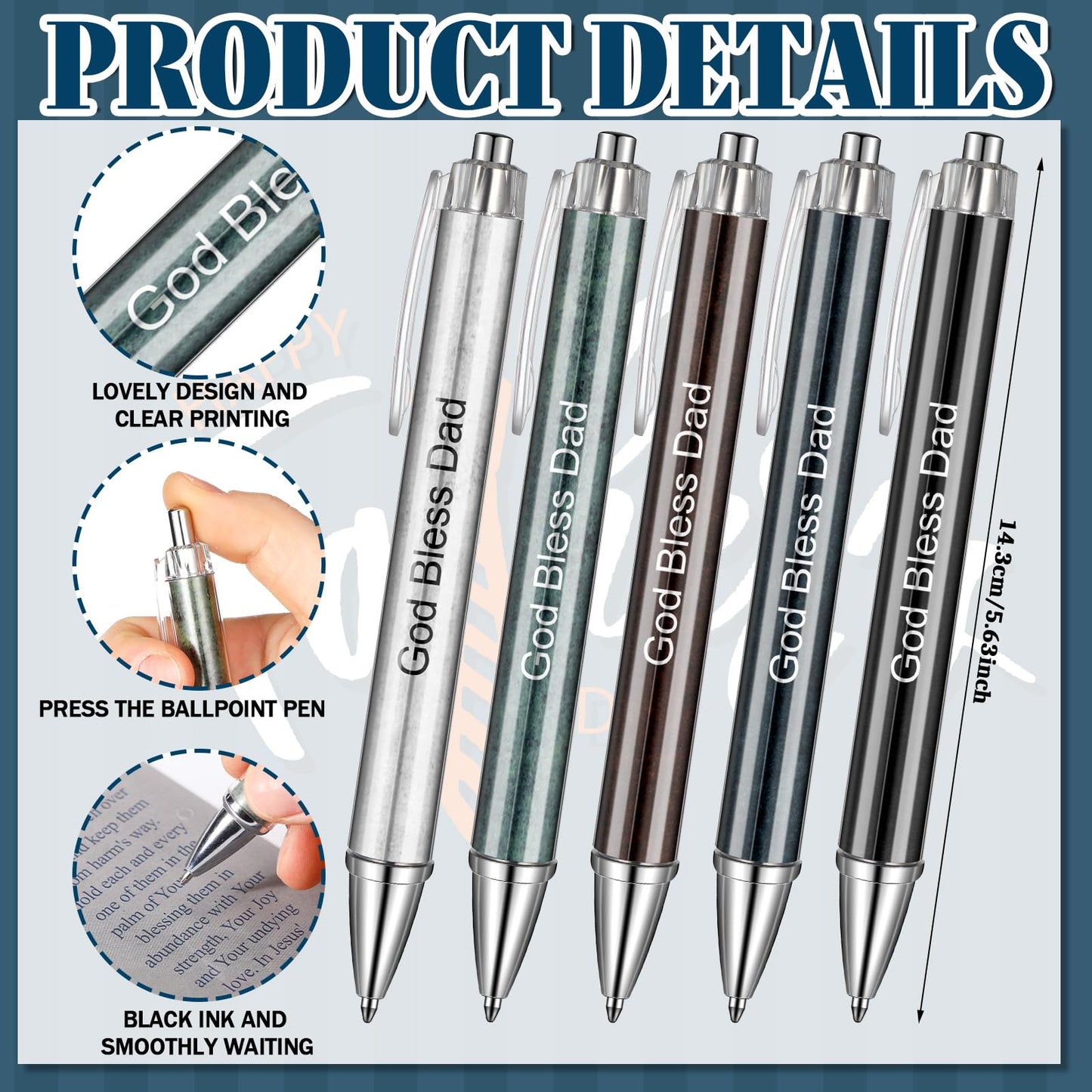Sayglossy 60 Pcs Christian Father's Day Gift Bulk Include 30 God Bless Dad Ballpoint Pens,30