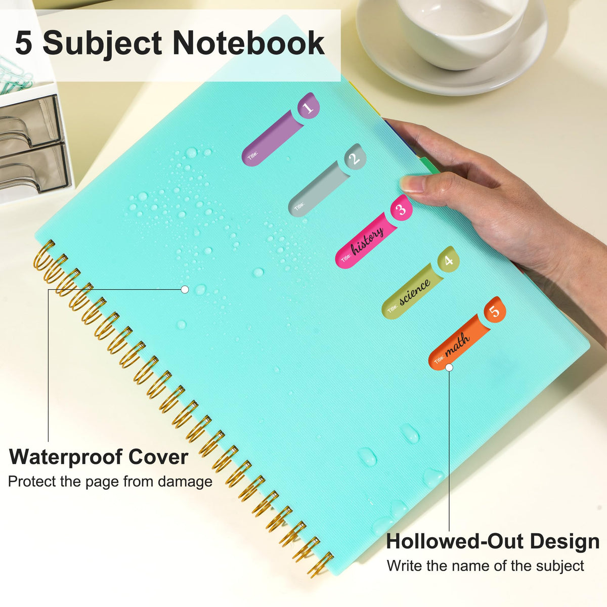 5 Subject Notebook College Ruled Spiral Notebook 5x7 with Removable Divider