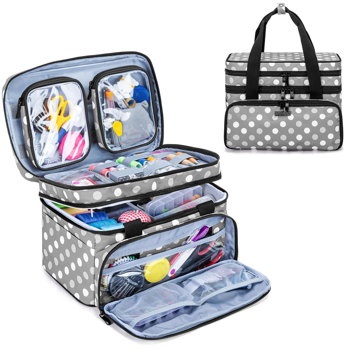 BAFASO Double Layer Sewing Accessories Organizer, Polka Dots
