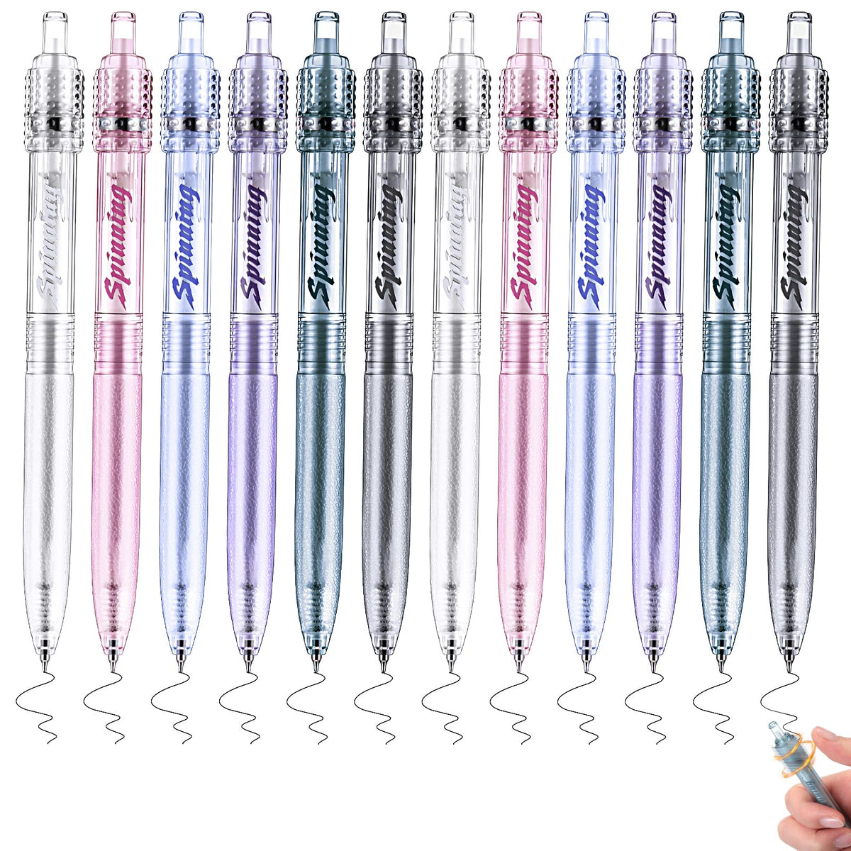Crtiin 12 Pcs Fidget Spinner Pens for Adults Black Ink Gel Pens, Cylinder