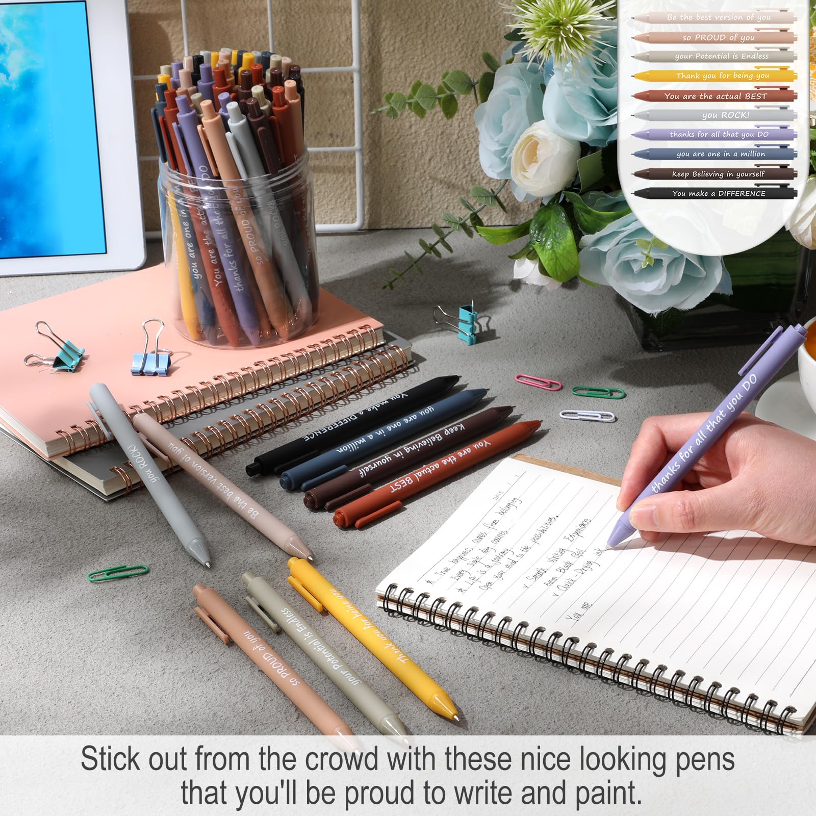 Crtiin 50 Pcs Inspirational Pens Bulk Neutral Tones, Thank Yourself