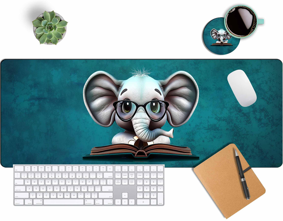 Elephant Mouse Pad Cute Large with Stitched Edges 31.5 x 11.8, Desk Pad Desk Mat for Desktop Decor