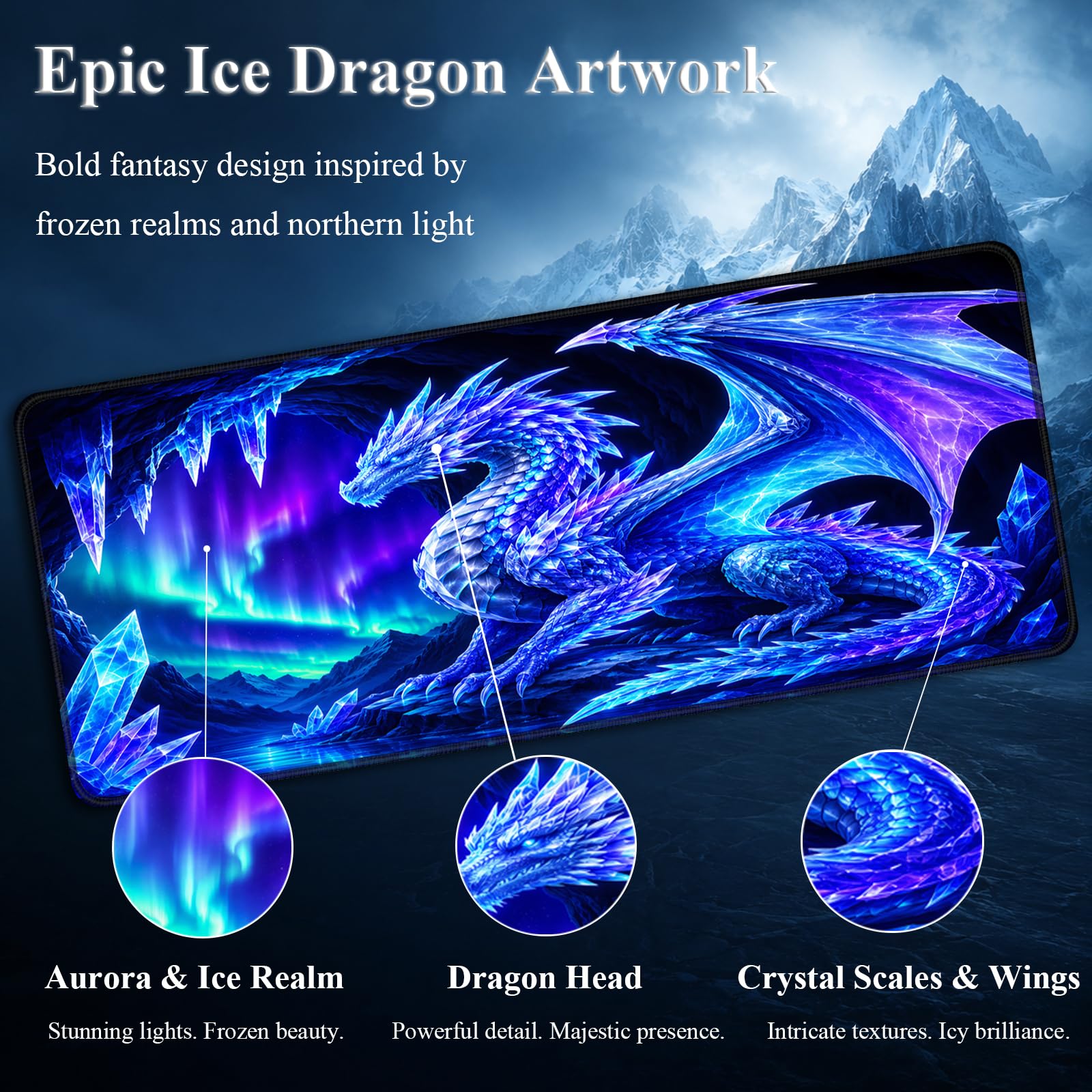 Simpkeely Blacklight Dragon Large Gaming Mouse Pad for Desk, Keyboard Mat