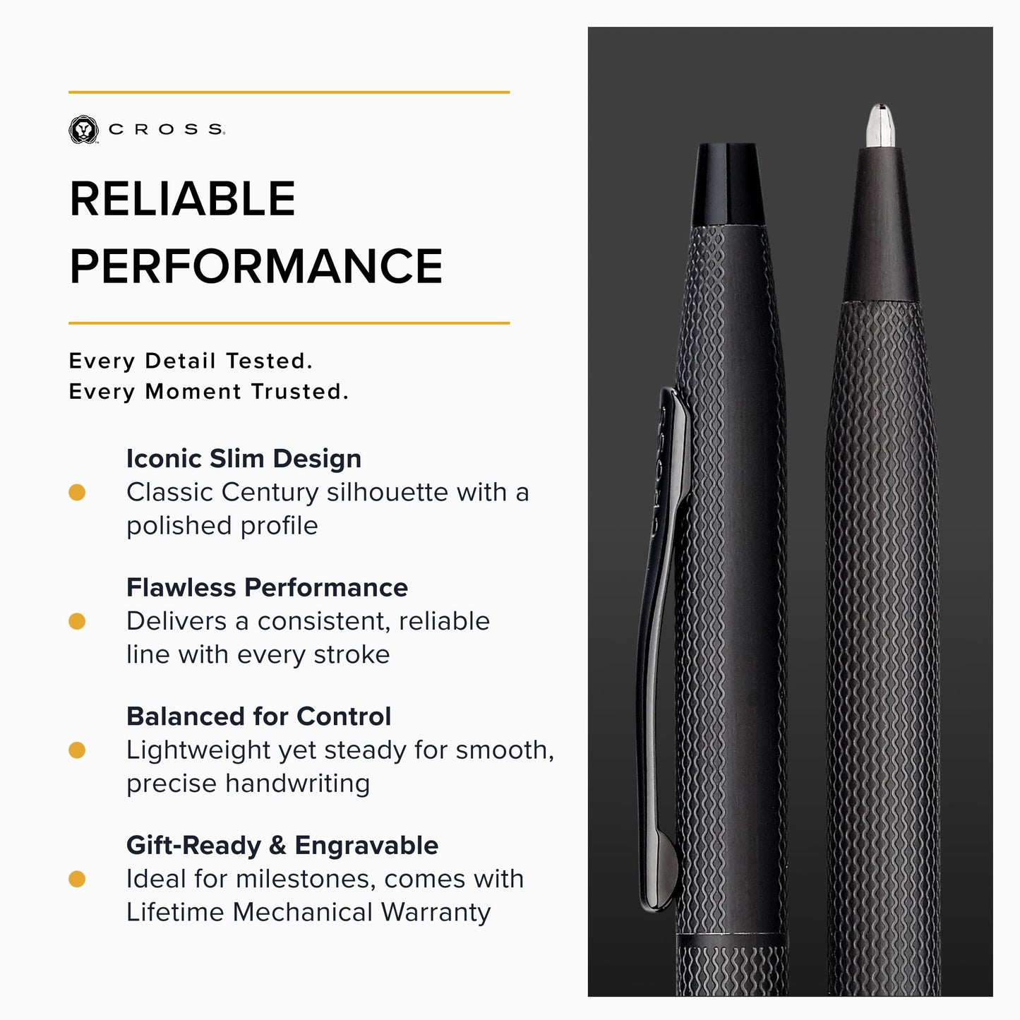 Cross Classic Century Brushed Black Ballpoint Pen, Medium Point, Black Ink