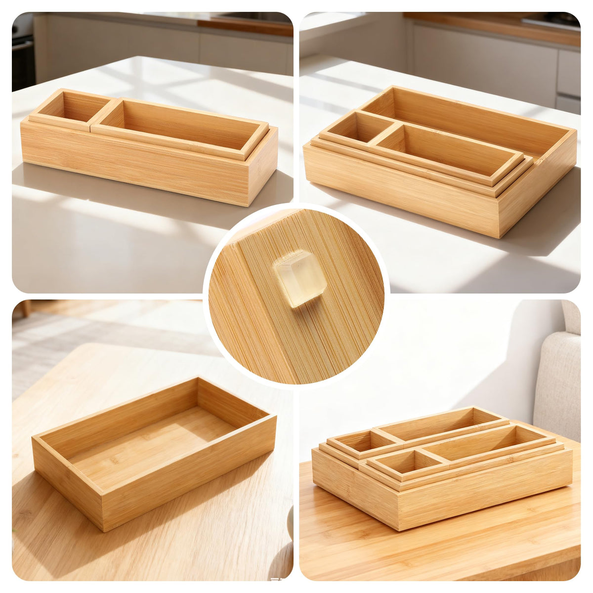 MapleGrace Bamboo Drawer Organizer Set, 14 PCS Wood Storage Organizers