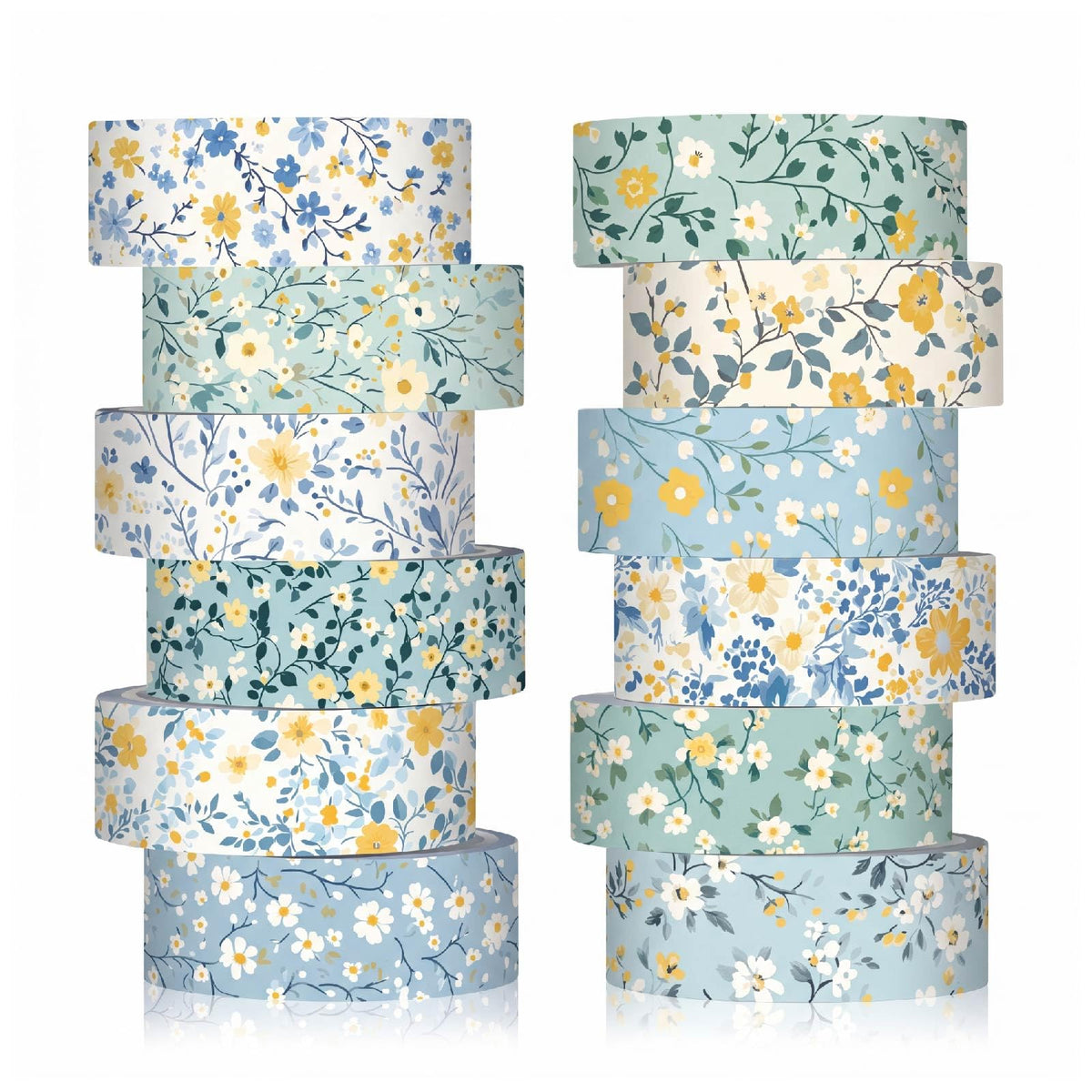YooNotee 12 Rolls Floral Washi Tape Set,Blue,Wildflower