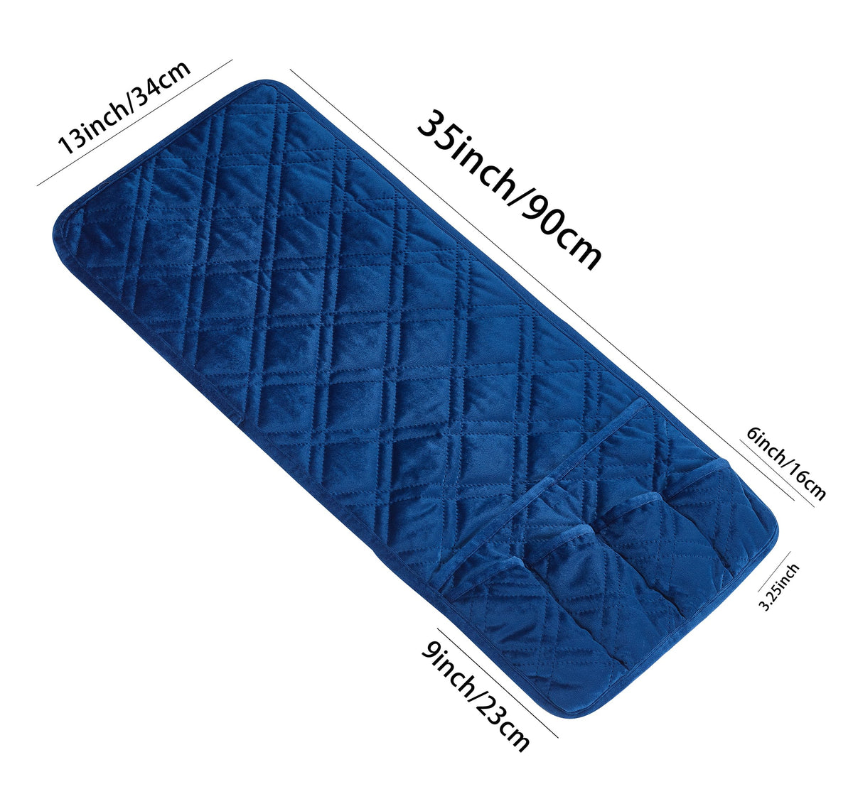 Brilliant Sunshine Dark Blue Velvet Couch Armrest Cover, 35"×13"
