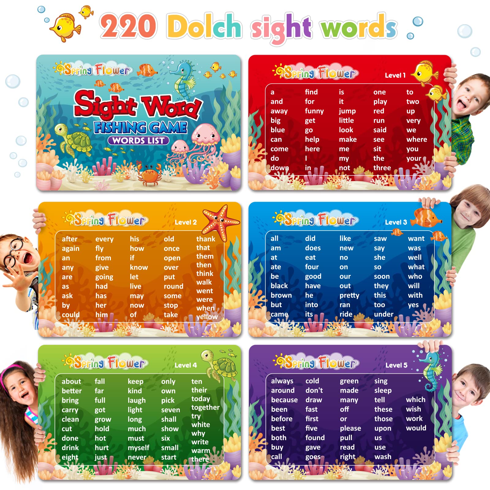 SpringFlower Wooden Magnetic Sight Word Fishing Game, Sight Word Educational Toy for Age of 3,4,5,6