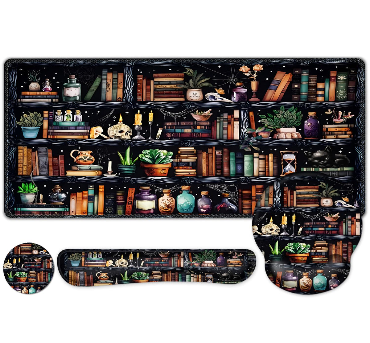 Forest Library Books Mouse Pad, XXL Large Desk Mat Extended Nature Aesthetic Deskpad, 4 PCS