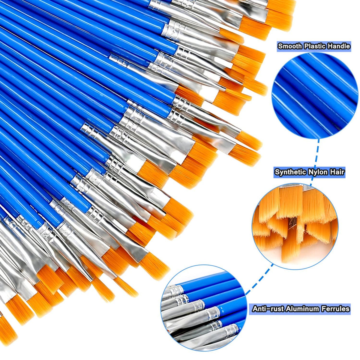 200Pcs Paint Brushes for Acrylics Painting, Flat Paint Brush Bulk, Blue