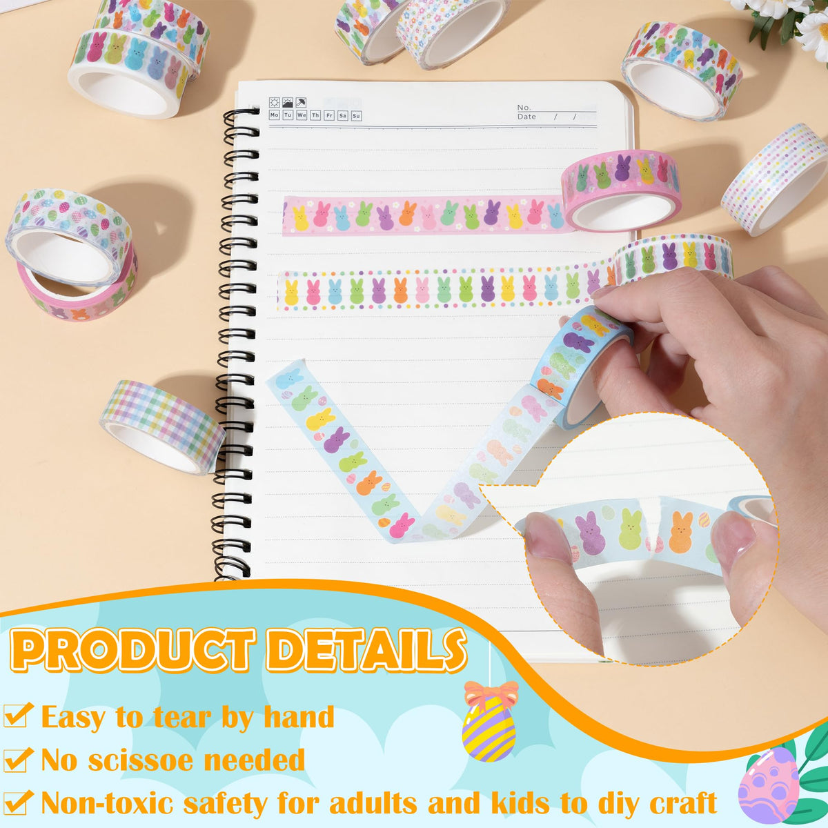 BkeeCten 12 Pcs Cute Bunny Washi Tape Strong Adhesion for Cards DIY Crafts