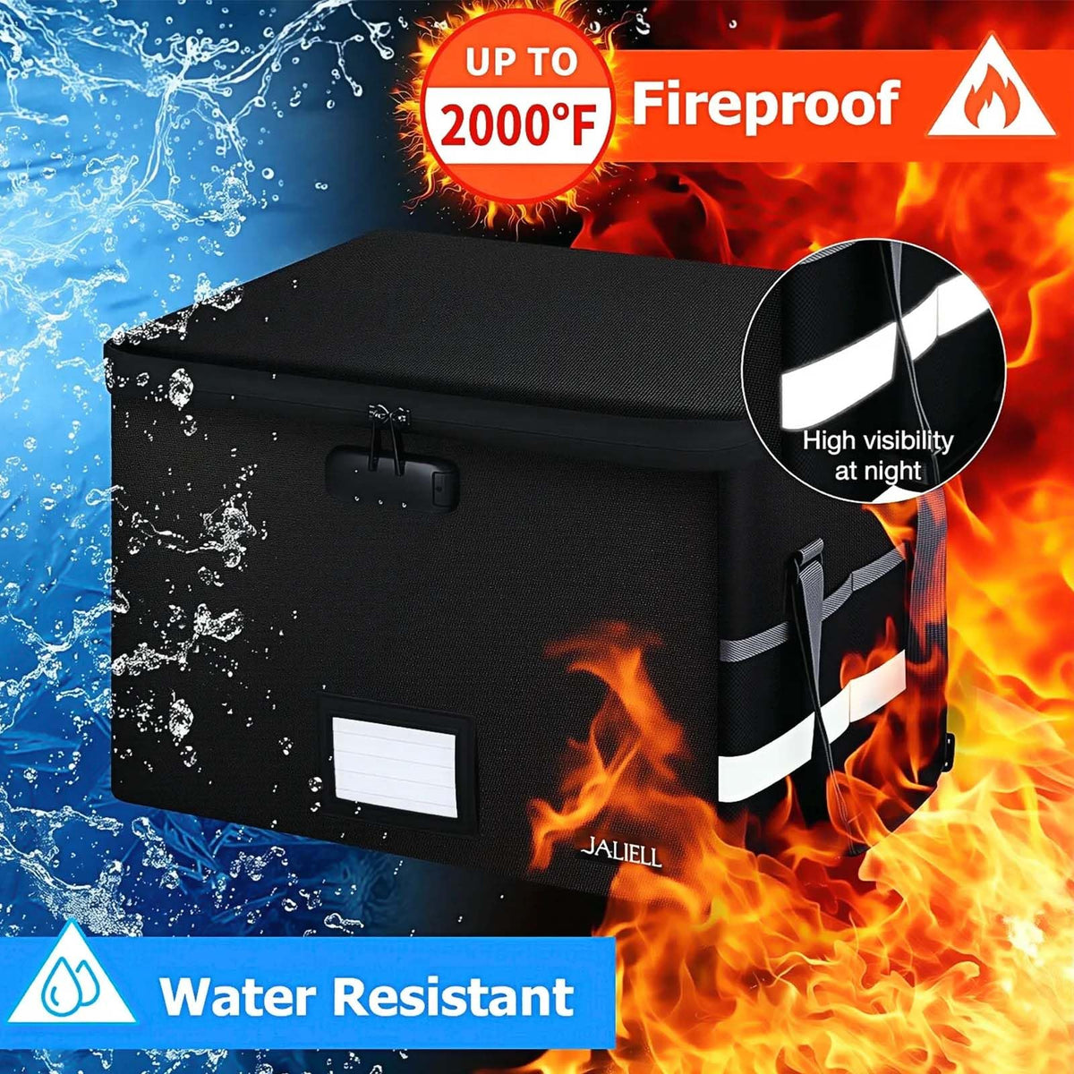Fireproof File Box with Lock, Document Storage Organizer with Lid, Handle