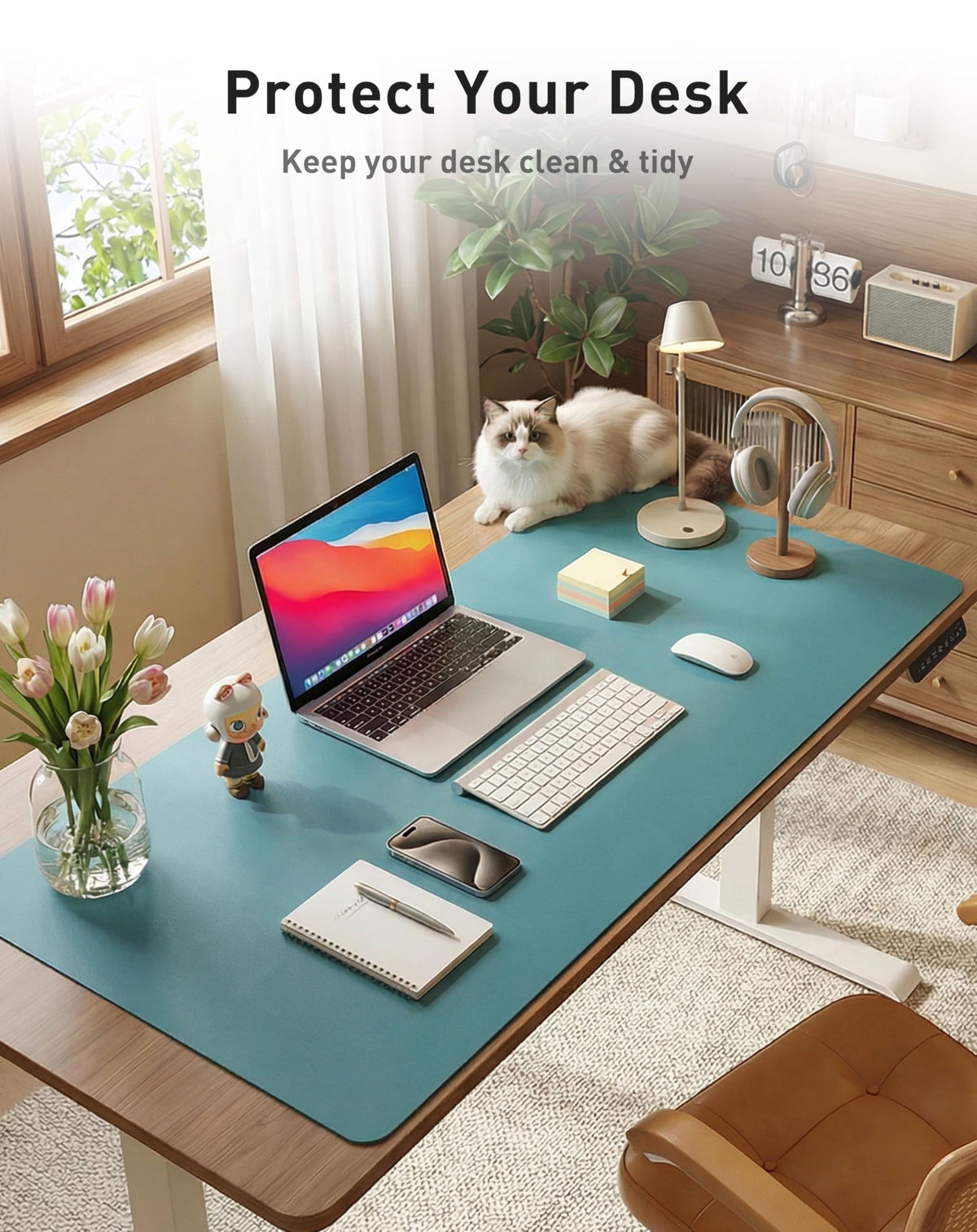 Aothia Faux Leather Desk Mat - Large Mouse Pad, Non-Slip PU Leather Blotter, Waterproof Writing
