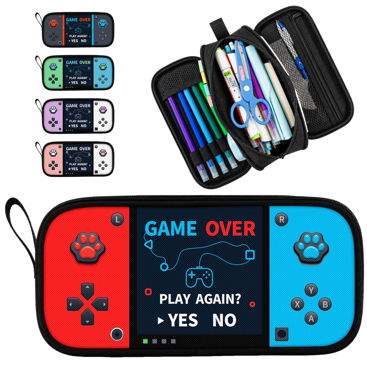 Easozoom Game Controller Pencil Case for Boys Kids Teens, Large Capacity Pencil Pouch with 3