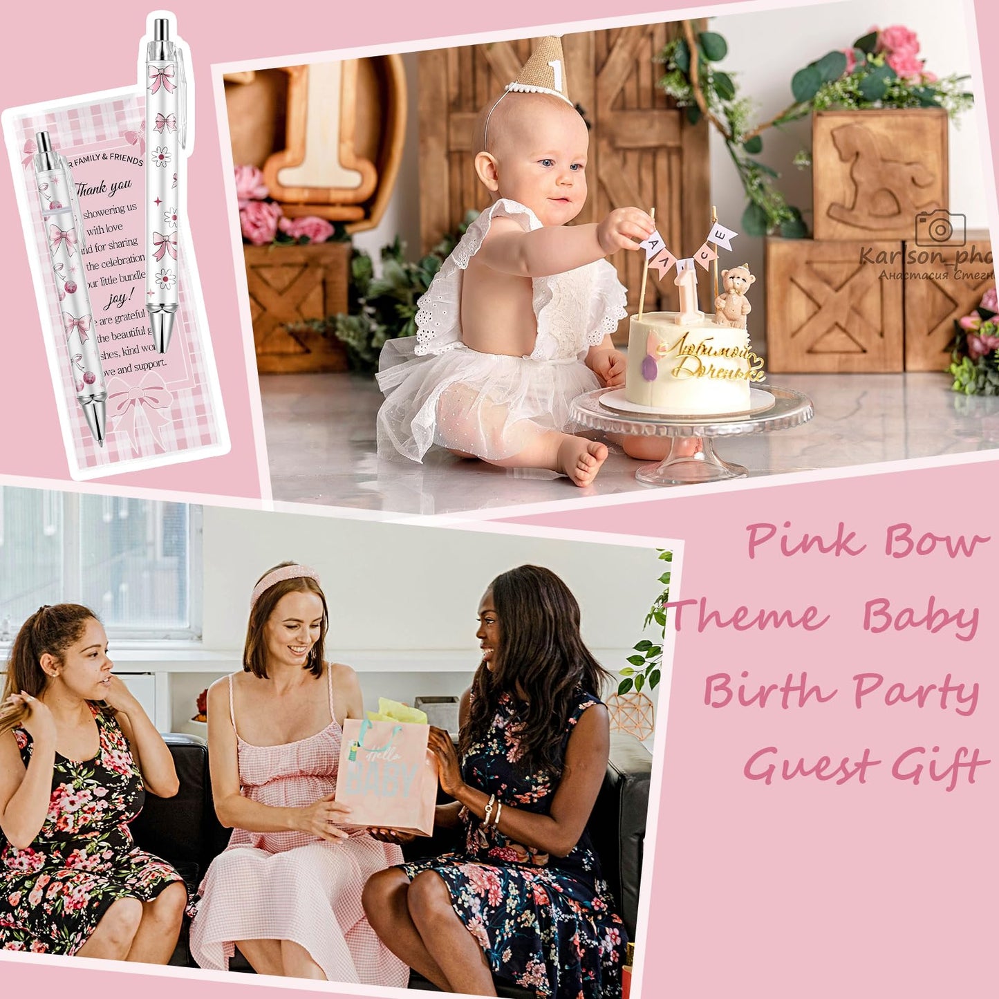 Lebsitey 50 Sets Pink Bow Baby Shower Favors for Guests Coquette Bow Pens