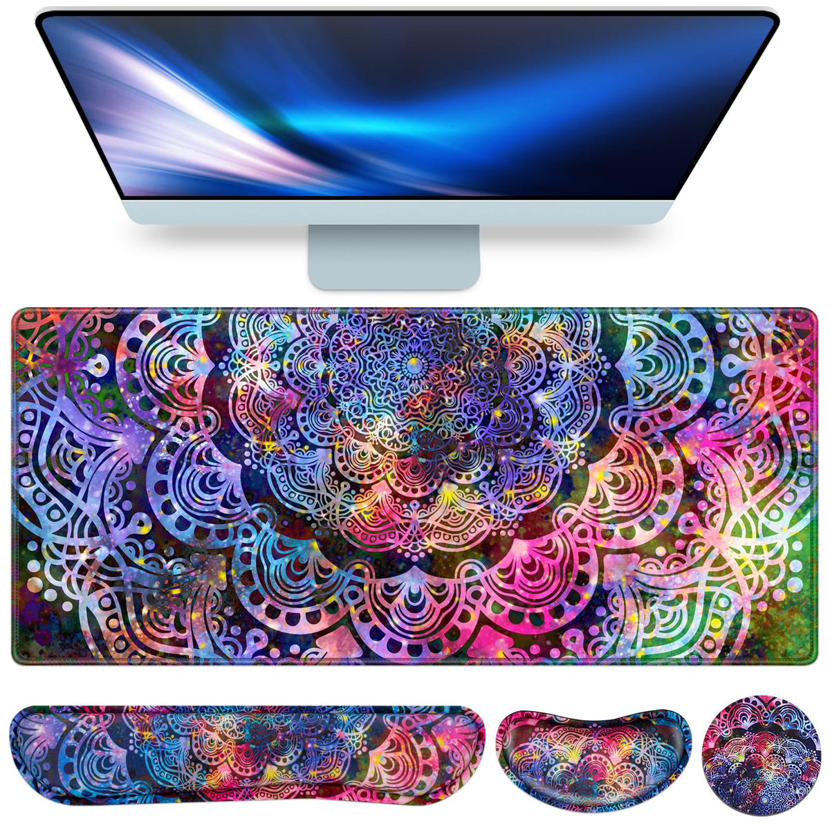 QOMOLAMA Mouse Pad with Wrist Rest, 4-in-1 Large Mousepad Keyboard