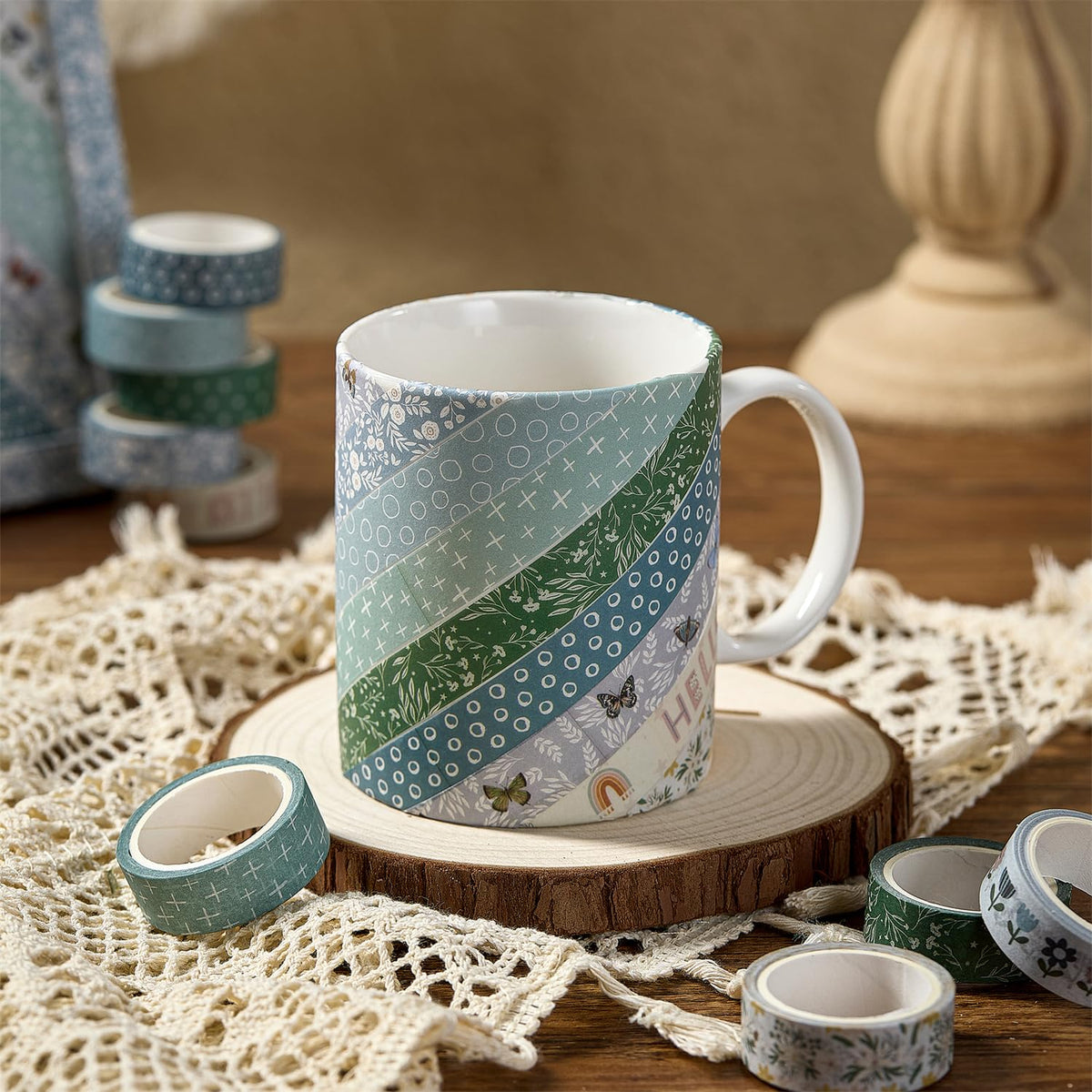 YUBX Boho Washi Tape Set 10 Rolls Cute Masking Graphic Floral Pattern Decorative Tapes for Arts