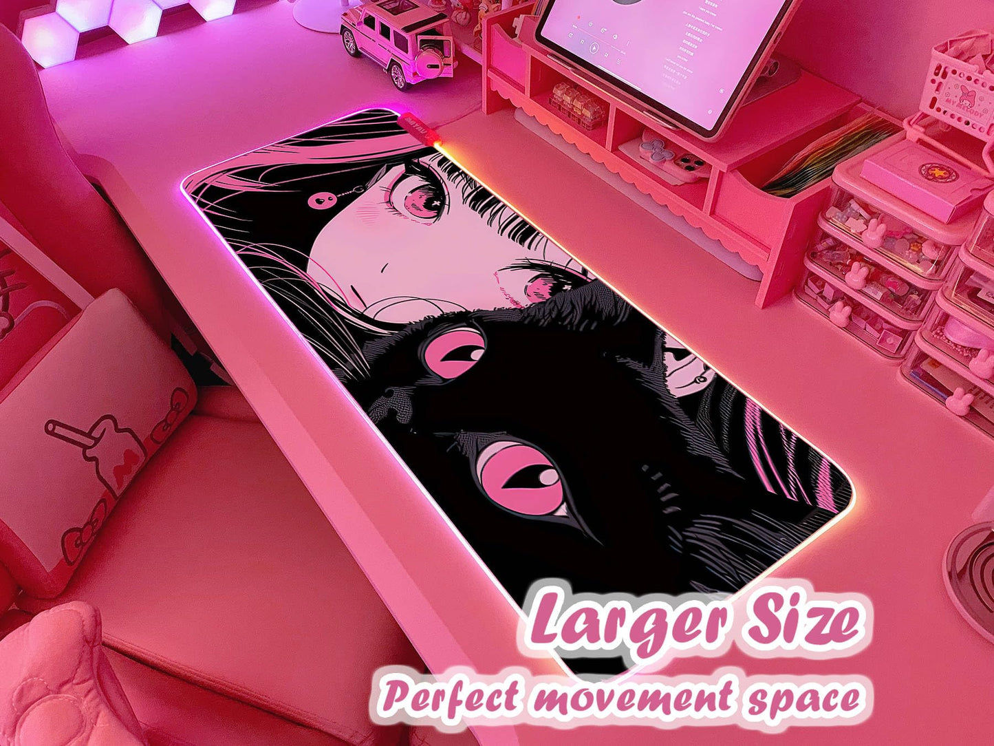 JMIYAV Pink RGB Gaming Mouse Pad 31.5x12 Inch PC XL Large Extended Glowing Led Light Up Desk Pad