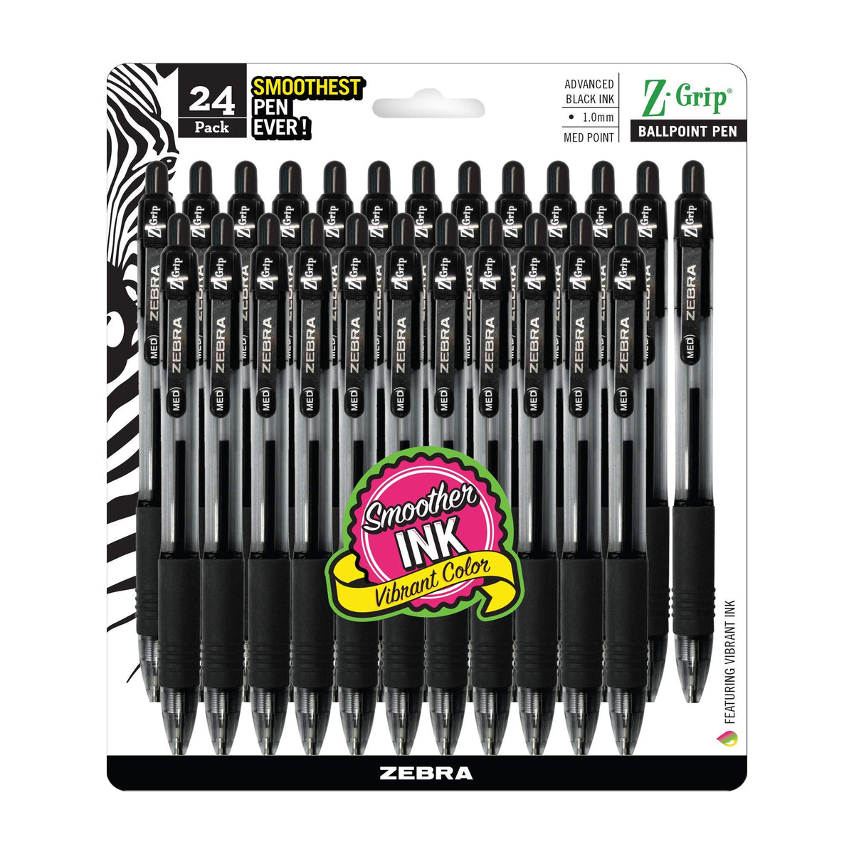 Zebra Pen Z-Grip Retractable Ballpoint Pen, Black Ink, 1.0mm, 6-Pks 144 Ttl