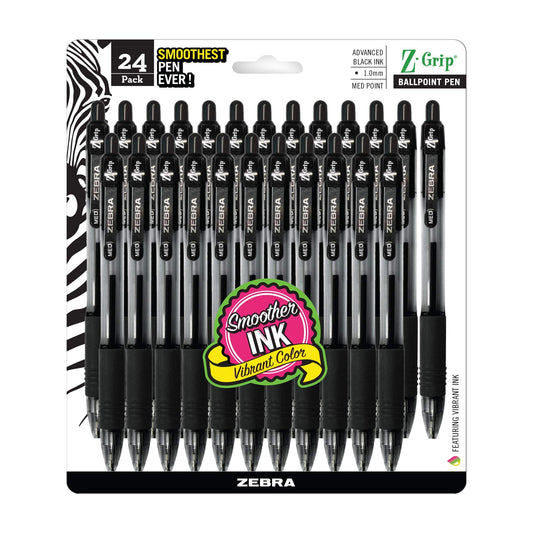 Zebra Pen Z-Grip Retractable Ballpoint Pen, Black Ink, 1.0mm, 6-Pks 144 Ttl