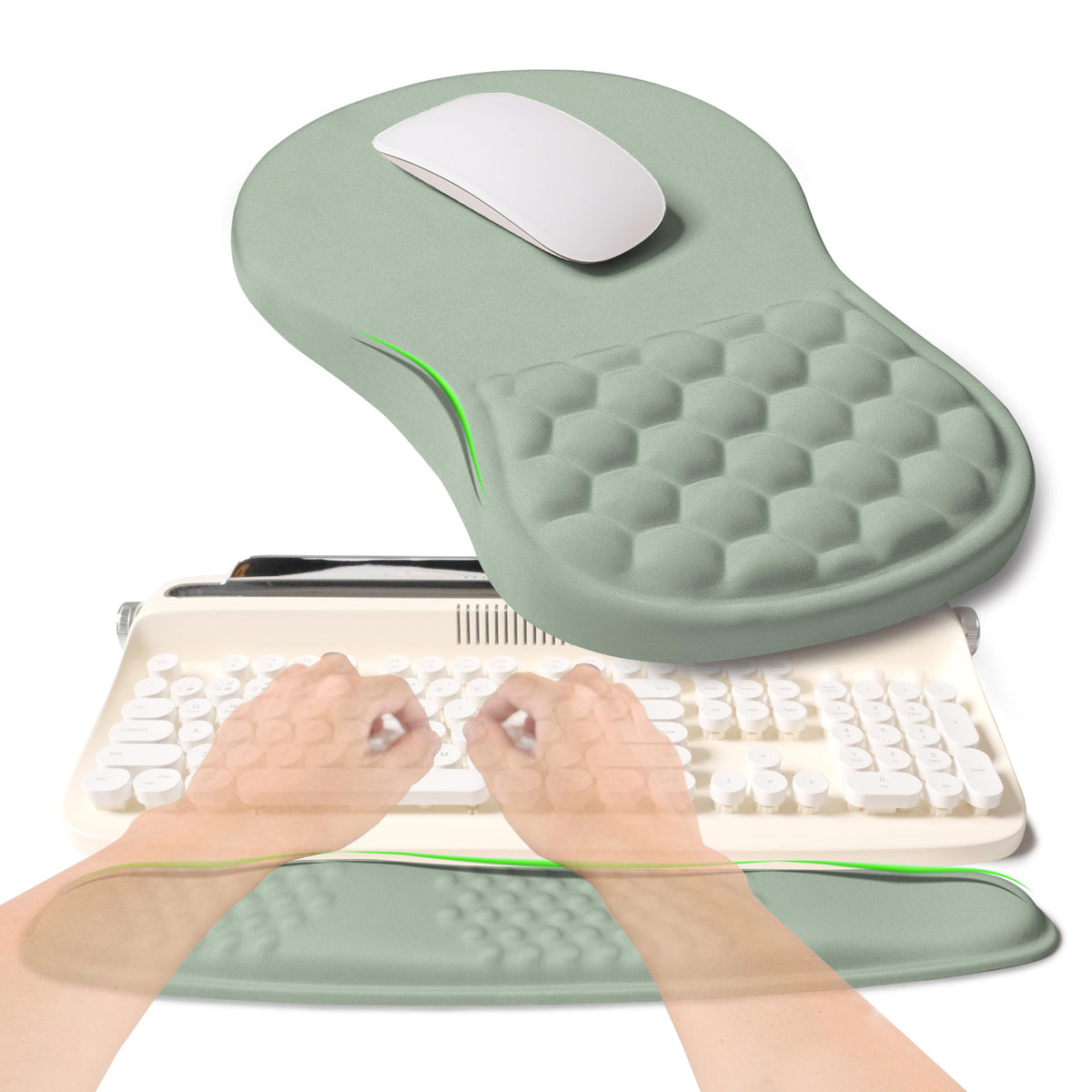 KUOSGM 2-in-1 Ergonomic Set, Wave Rise Keyboard Wrist Rest and Massage Bulge Slope Mouse Pad Wrist