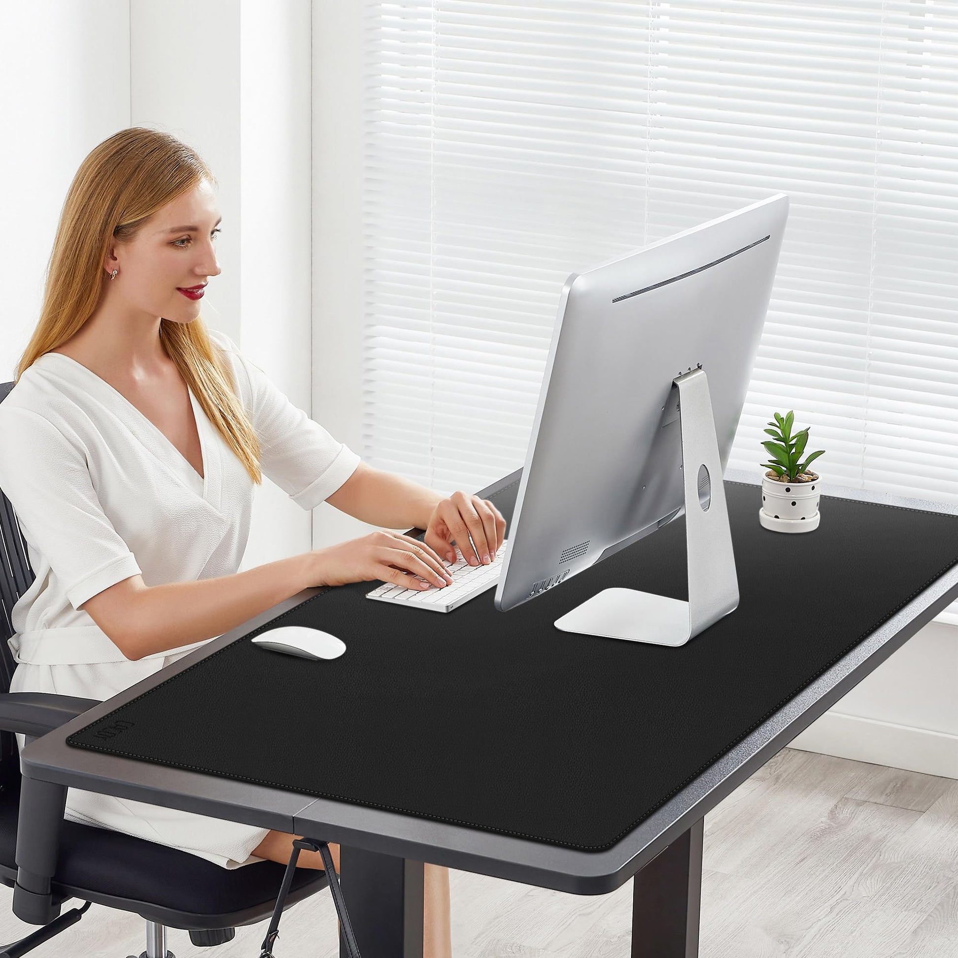 Cacoy 40"x24" Leather Desk Pad Blotter, Non-Slip Waterproof Desk Mat, Black