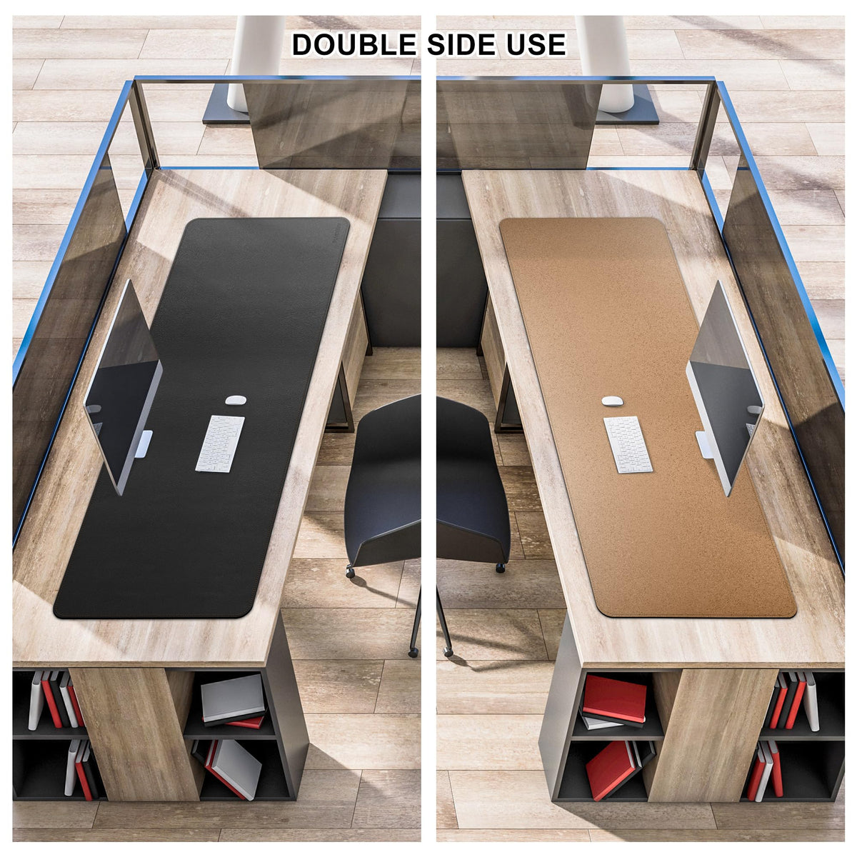 MAIDERN 51.2”x 19.6” Cork & Leather Desk Pad, Large Desk Mat (Black)