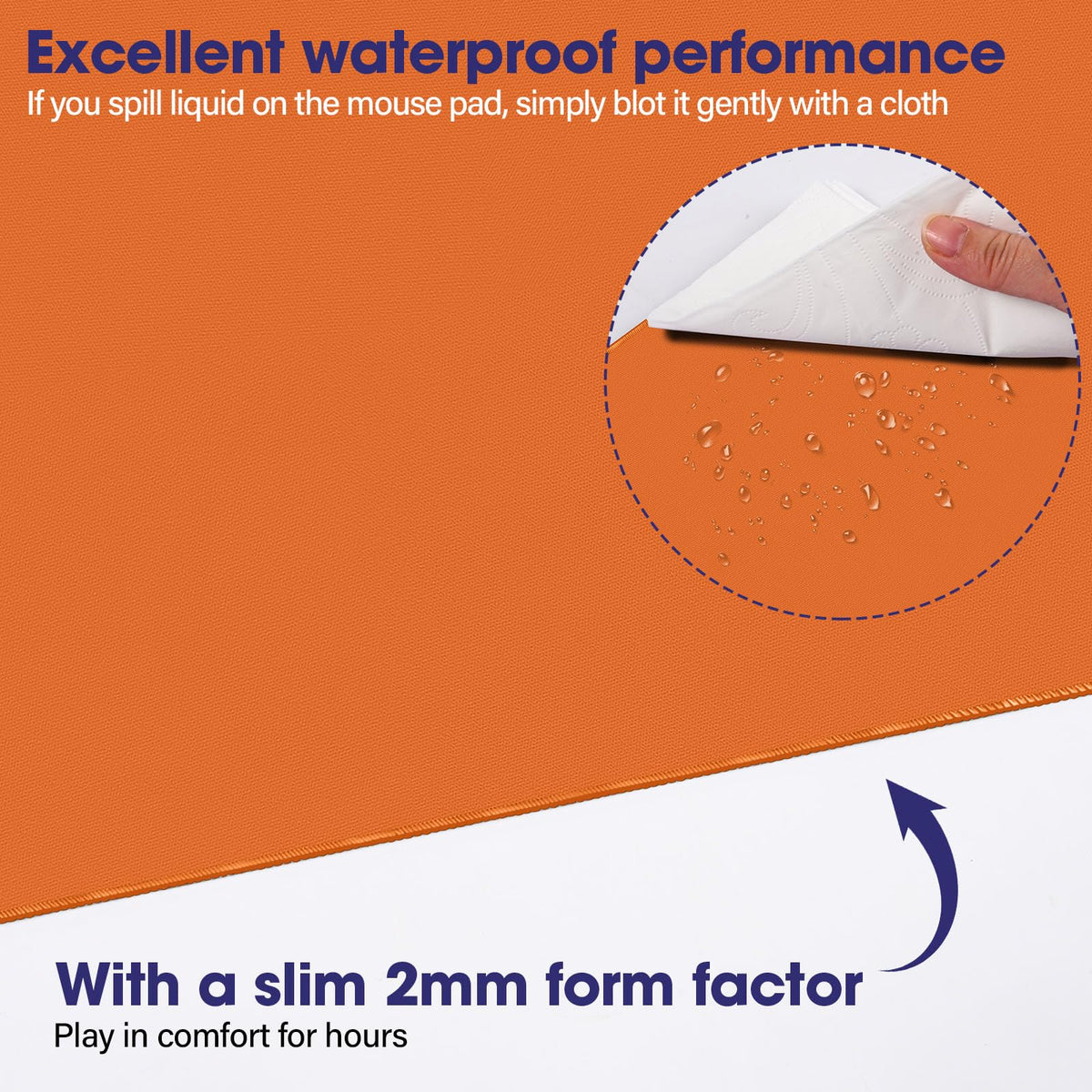 31.5" x 15.7" Waterproof Fabric Keyboard Mat, Rubber Anti-Slip Base, Orange