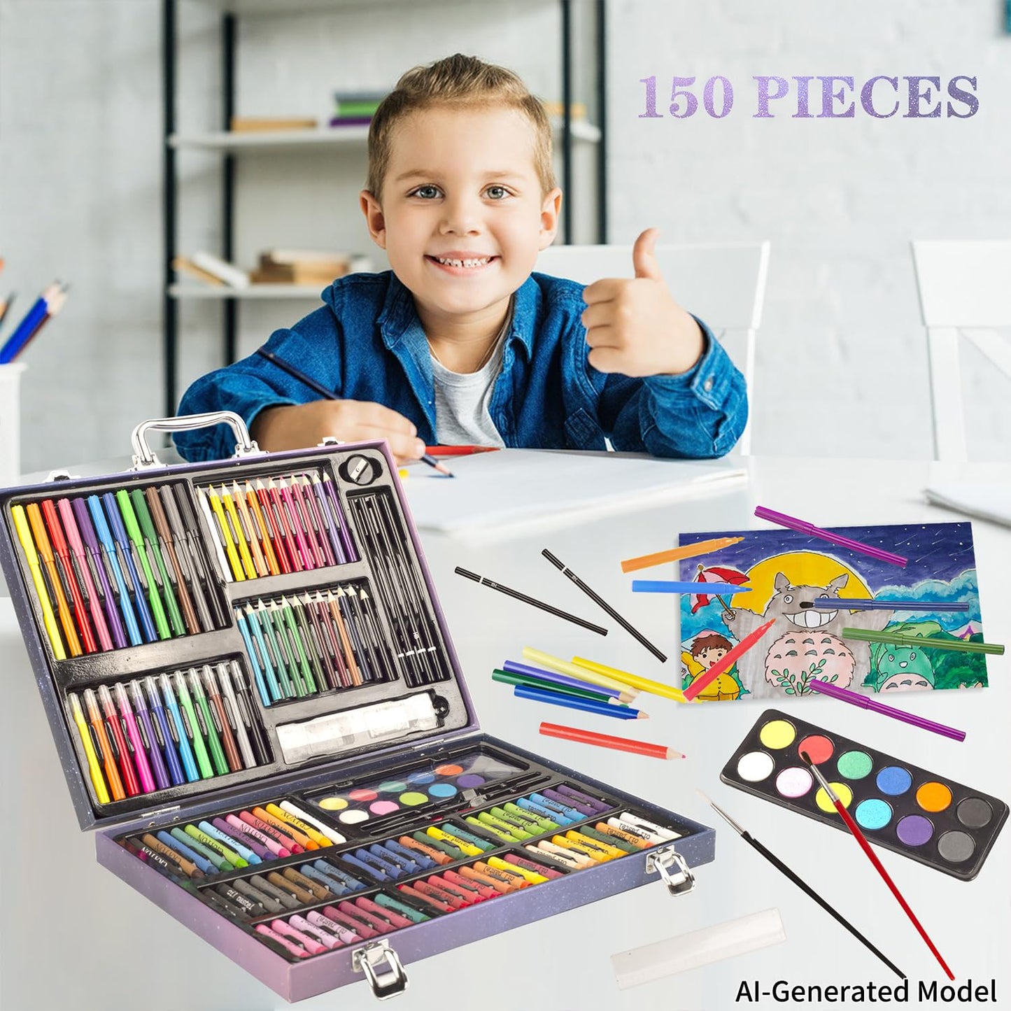 KINSPORY 150PC Art Set with Sketch Book, Coloring Art Kit Drawing Art Supplies Case, Markers Crayon