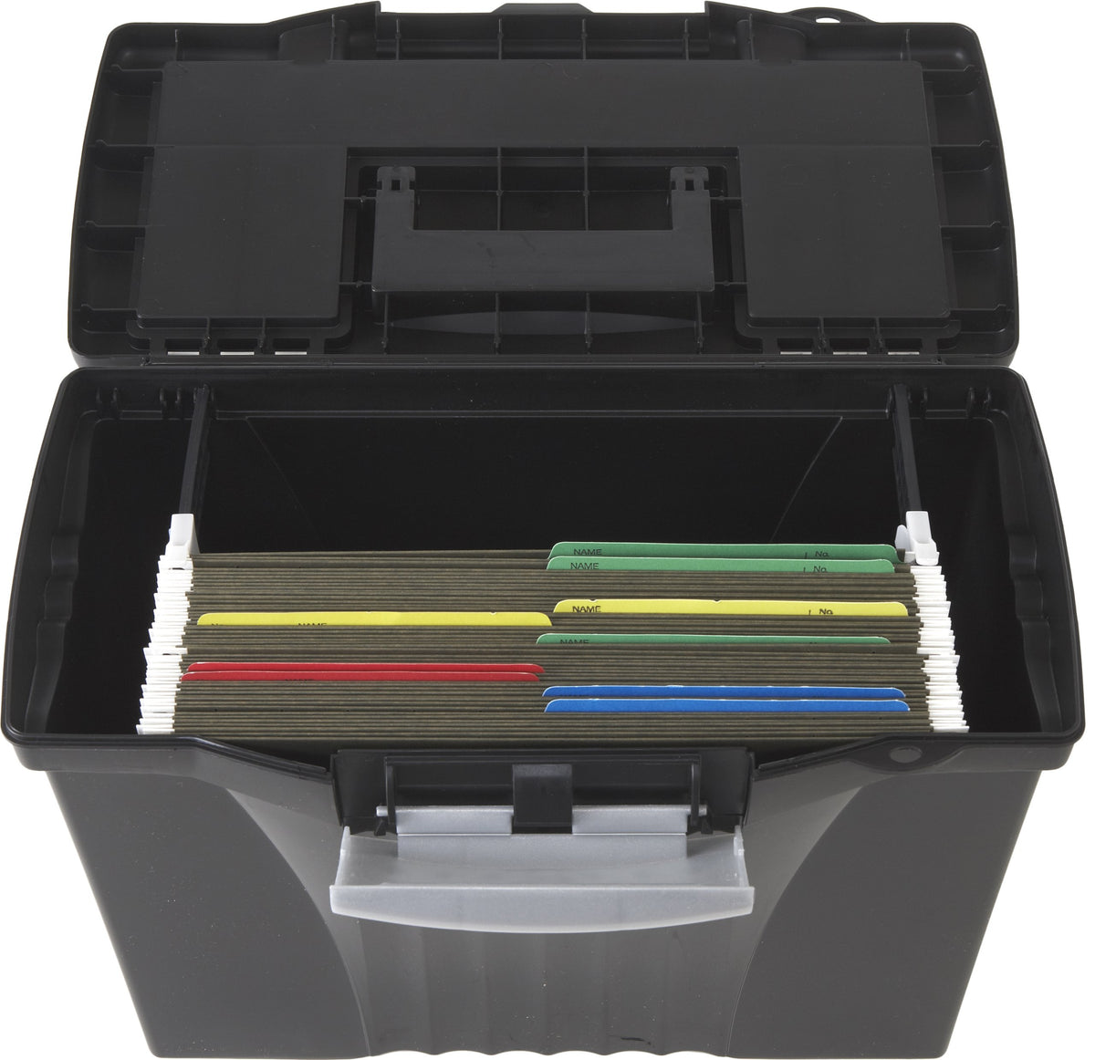 Storex Portable Letter/Legal Filebox with Organizer Lid, Letter/Legal Files, 14.5" X 10.5" X 12"