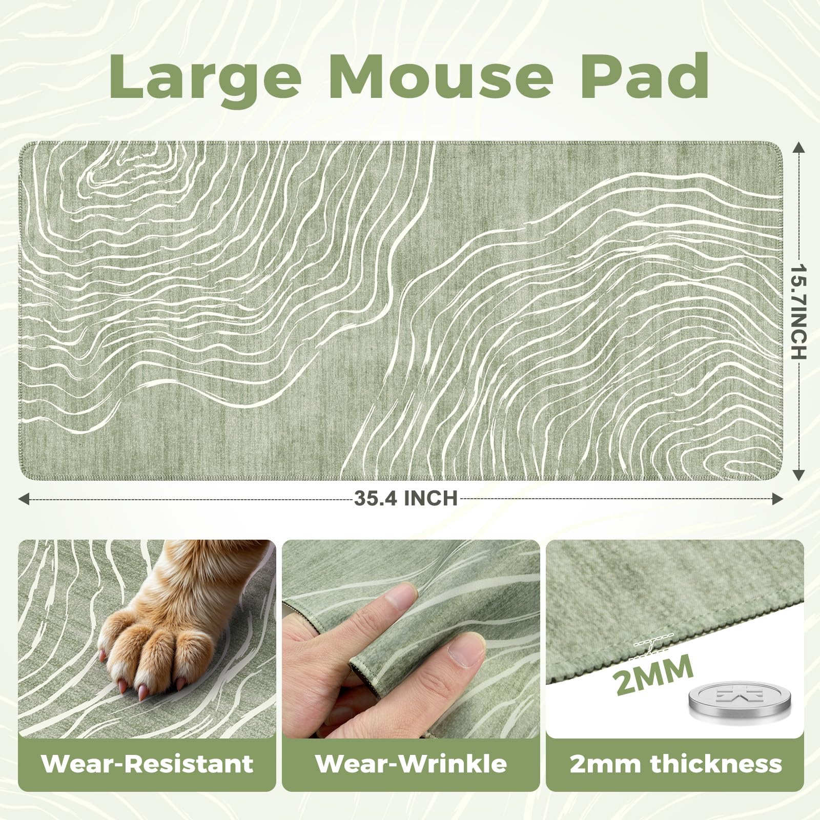 iCasso Desk Cover Mat Green, Extra Large Mouse Pad for Laptop