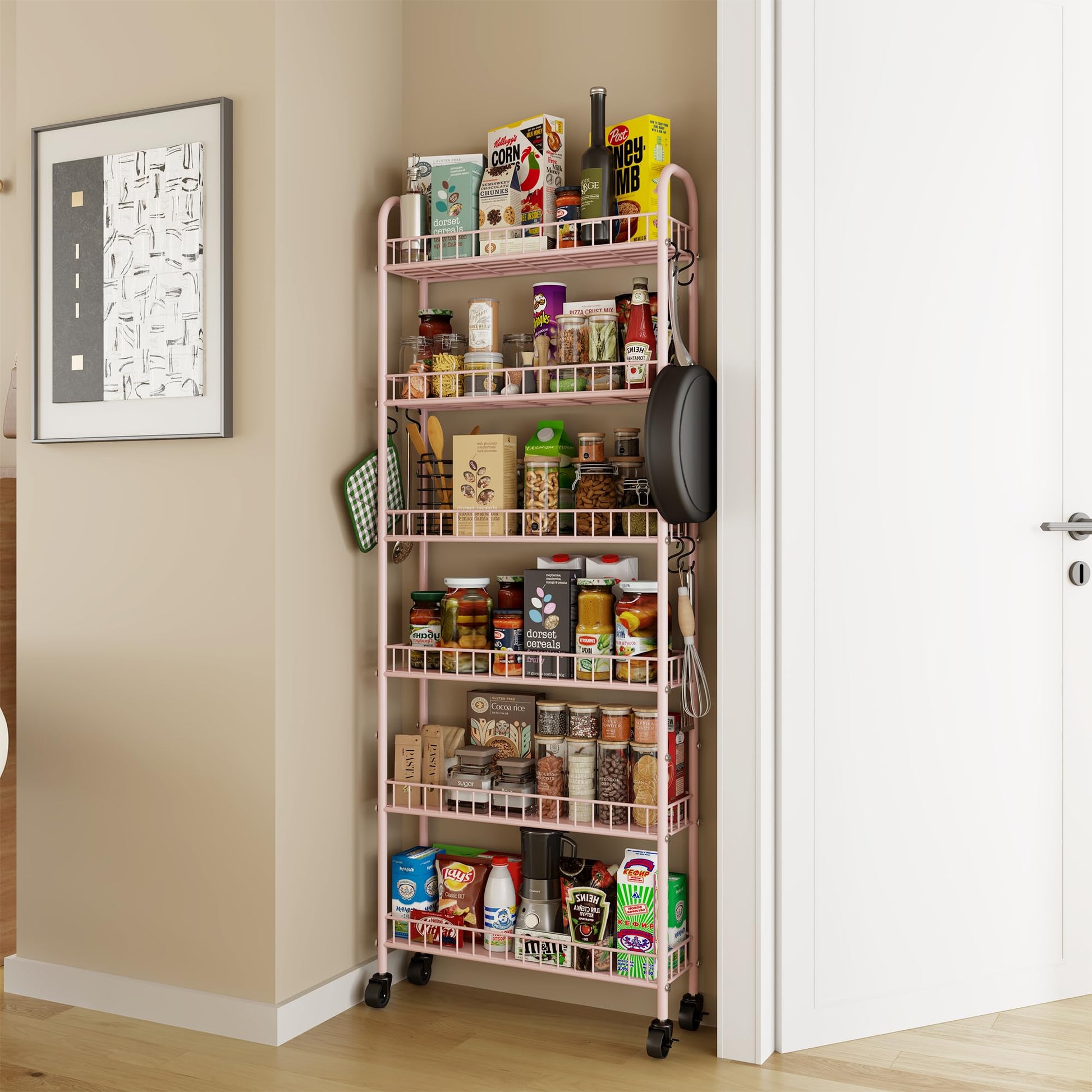 Qiaoxuan 6 Tier Slim Rolling Storage Cart with Wheels, Metal Mobile Shelving Unit Organizer Utility