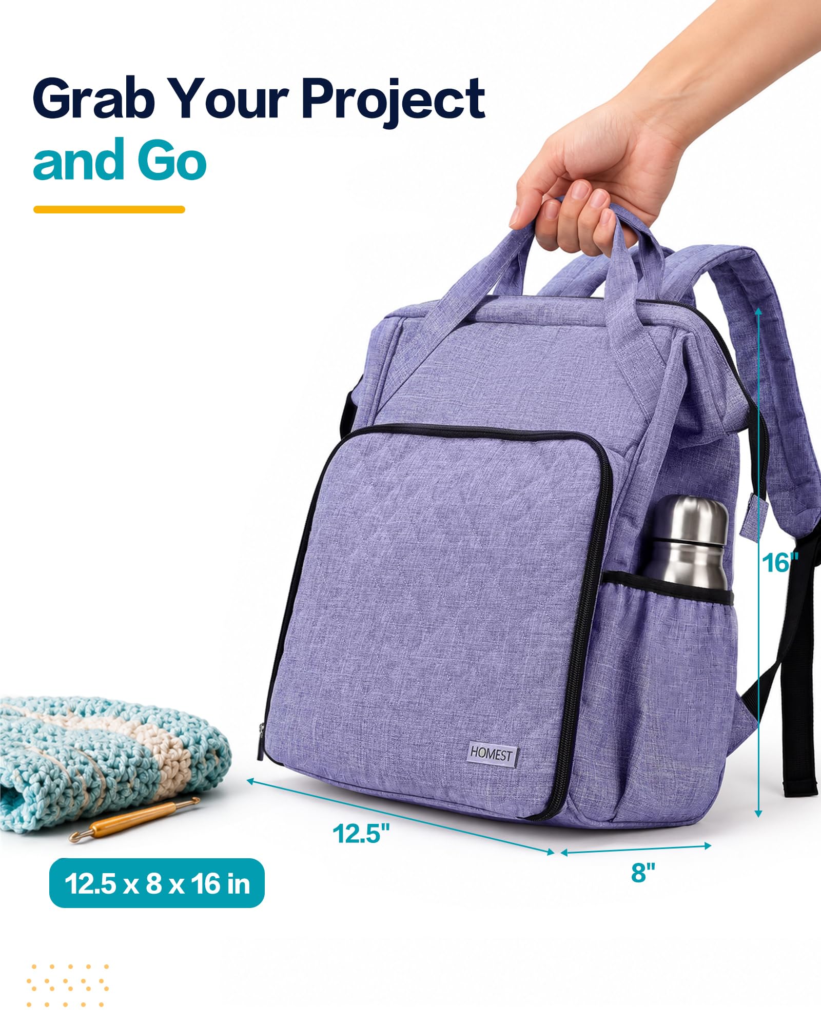 HOMEST Crochet Bag Organizer for Yarn Storage, Knitting Bag and Accessories