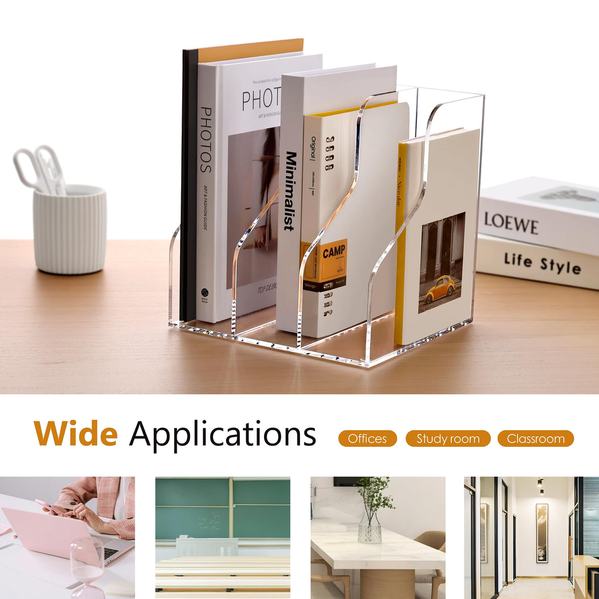 SANRUI Acrylic File Organizer, Clear Magazine Holder with 3-Section, A4