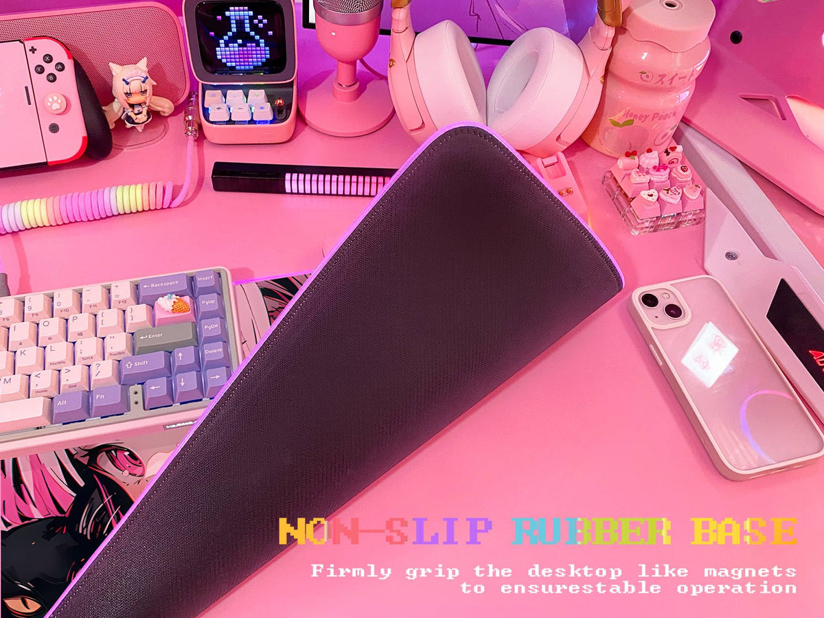 JMIYAV Pink RGB Gaming Mouse Pad 31.5x12 Inch PC XL Large Extended Glowing Led Light Up Desk Pad