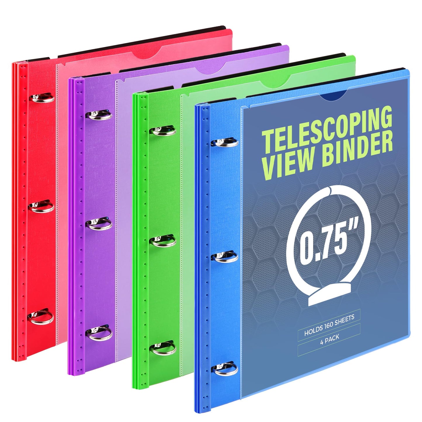 WOT I 4-Pack Telescoping 3 Ring Binder(0.75"), Expandable Flexible Binder - Patented Design for